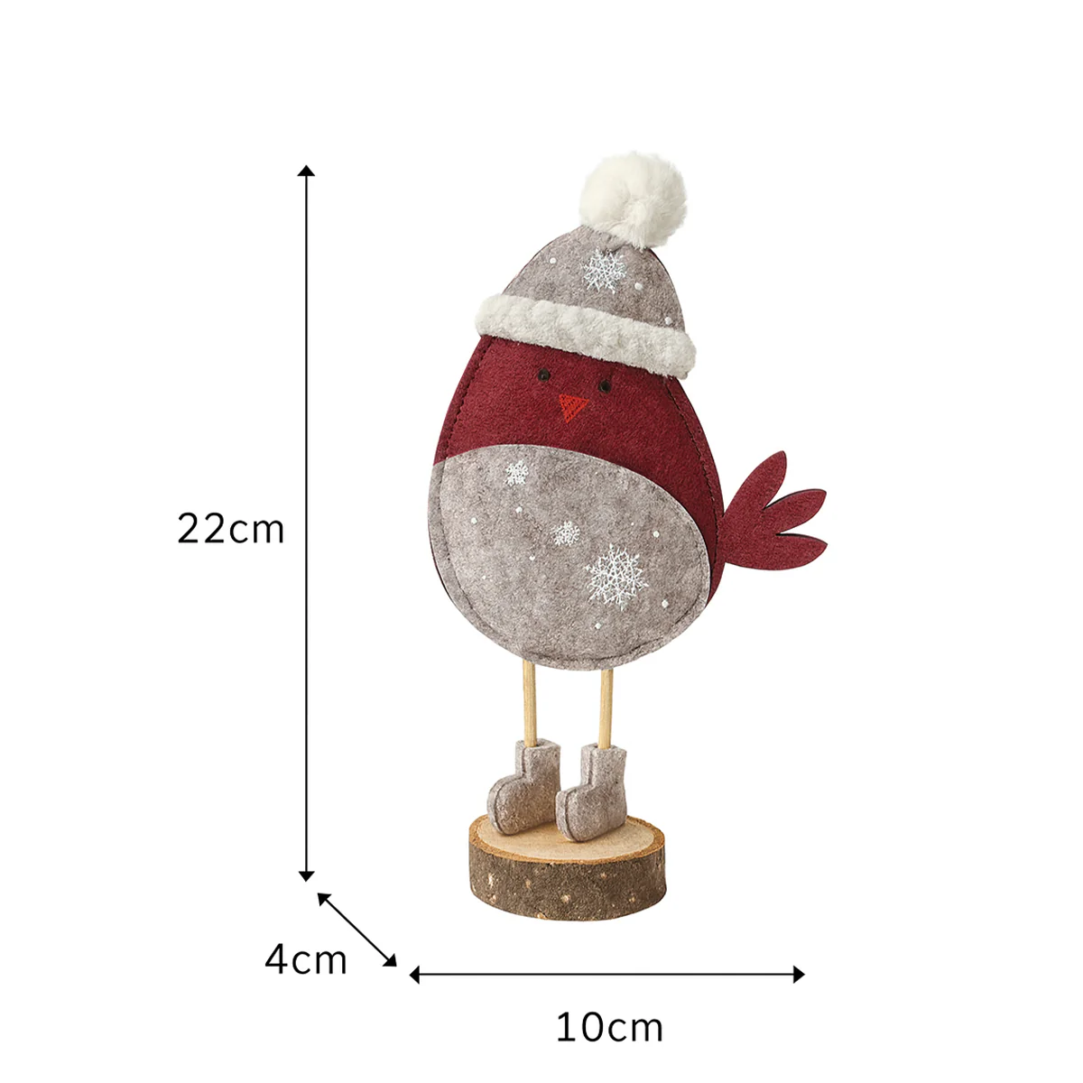 Red Felt Robin Standing Decoration with Wooden Base - 22cm - Image 5