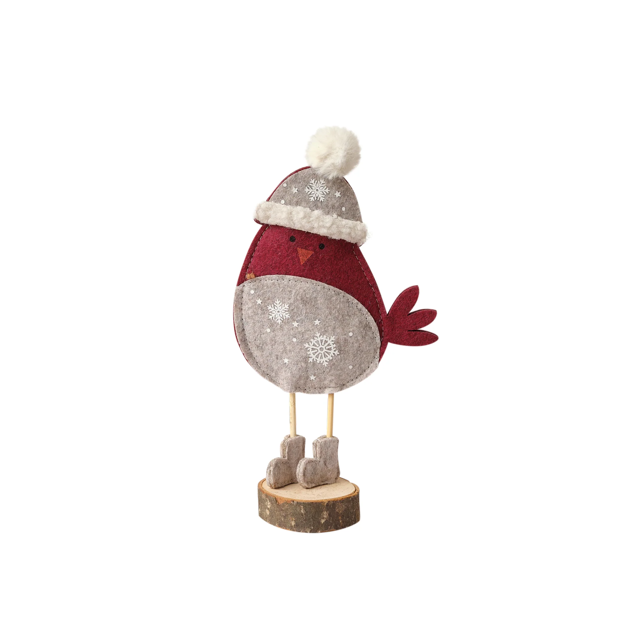 Red Felt Robin Standing Decoration with Wooden Base - 22cm - Image 6
