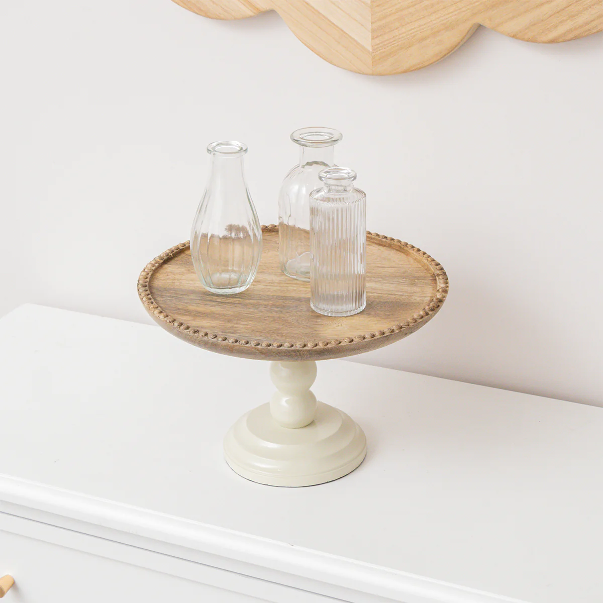 Round Beige & Mango Wood Bobble Detail Cake Display Stand - Image 6
