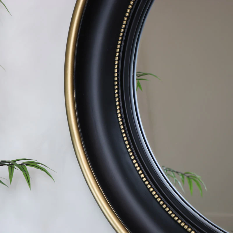 Round Black & Gold Wall Mirror 90cm x 90cm - Image 2