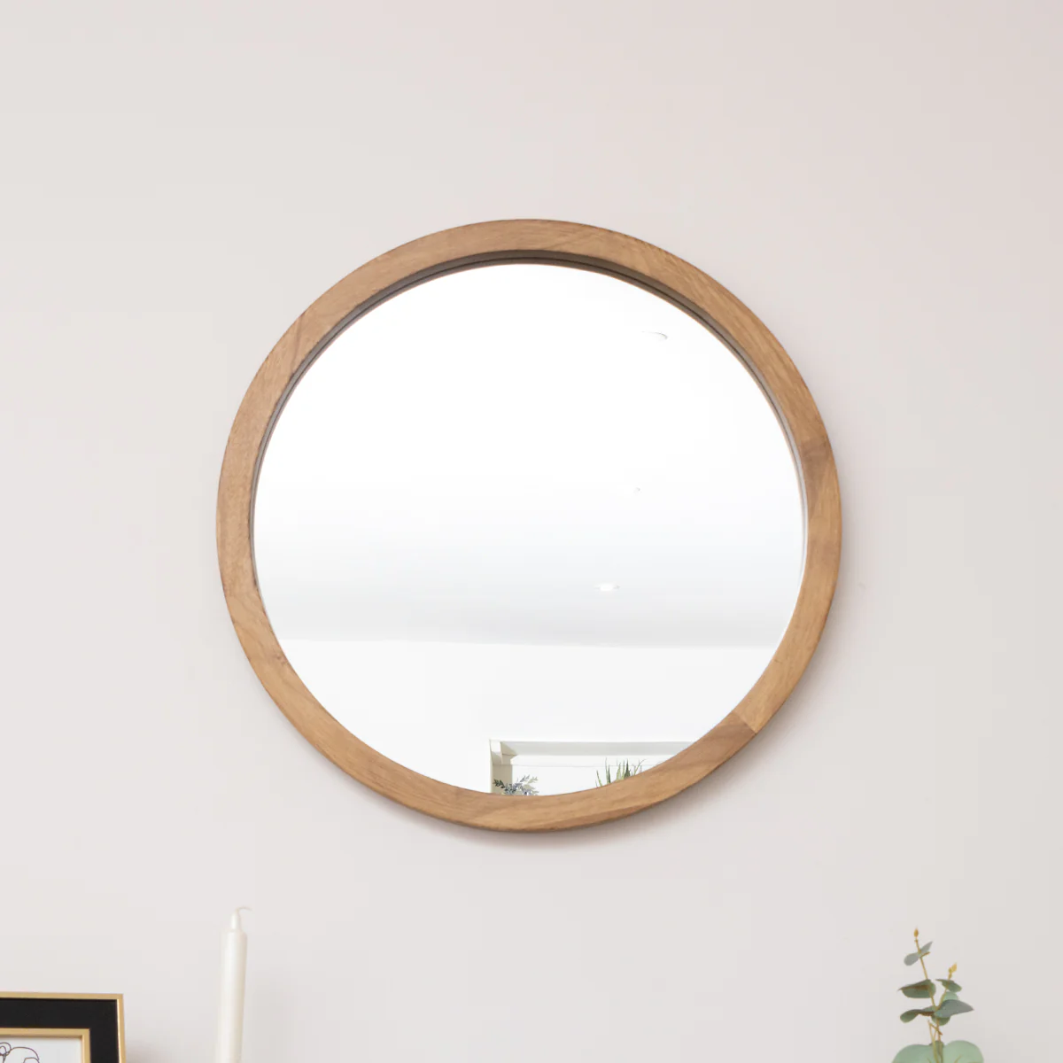 Round Dark Wood Frame Mirror - 55cm - Image 4