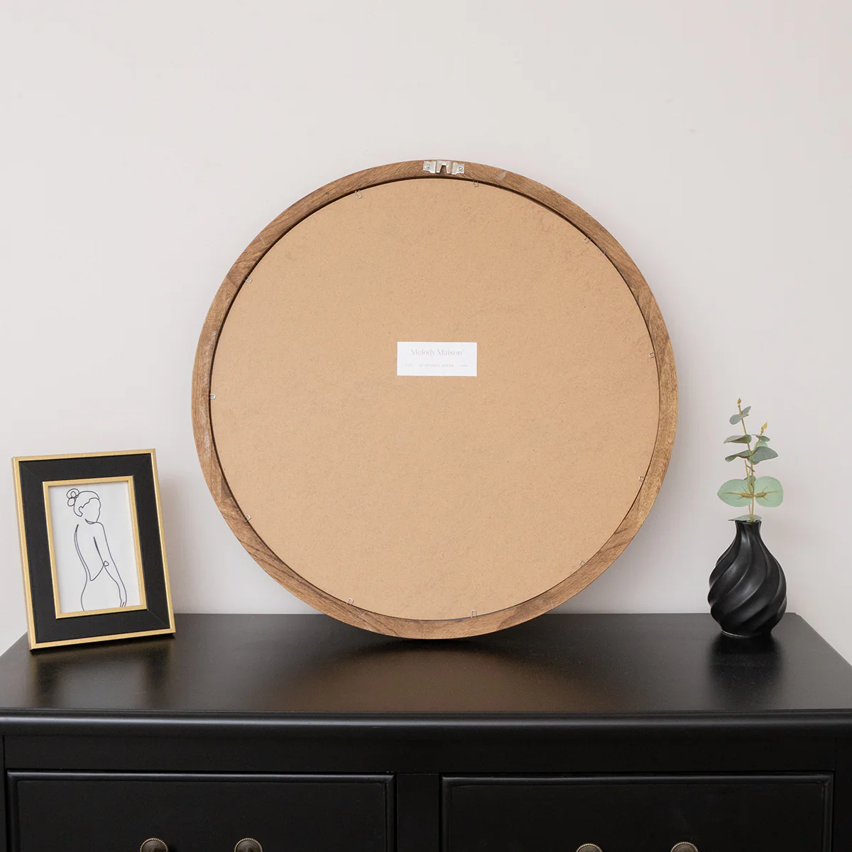 Round Dark Wood Frame Mirror - 55cm - Image 6