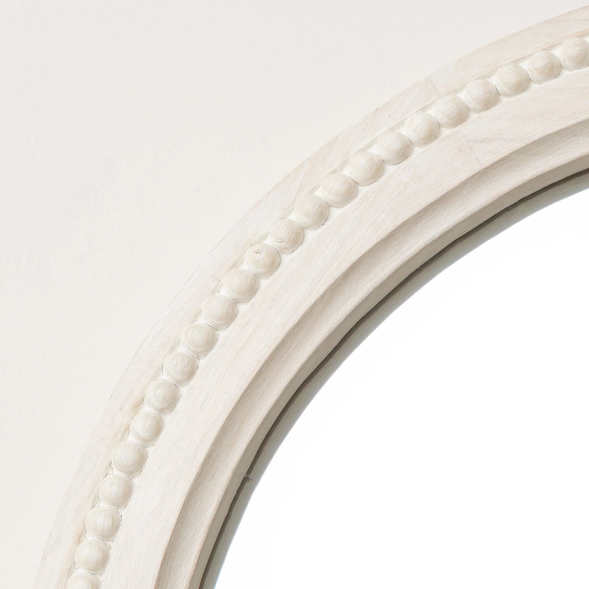 Round Distressed White Washed Wooden Bobbin Detailed Wall Mirror - 50cm x 50cm - Image 5