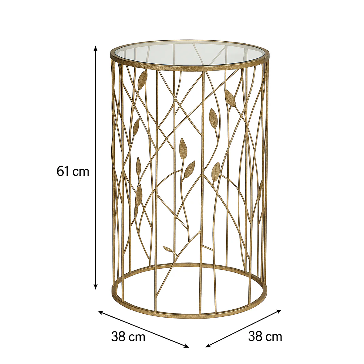 Round Gold Metal & Glass Leaves Detail Side Table - Image 3