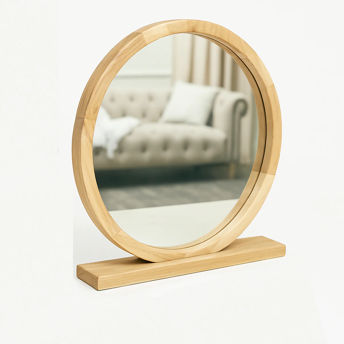 Round Wooden Freestanding Table Top Mirror - Image 6