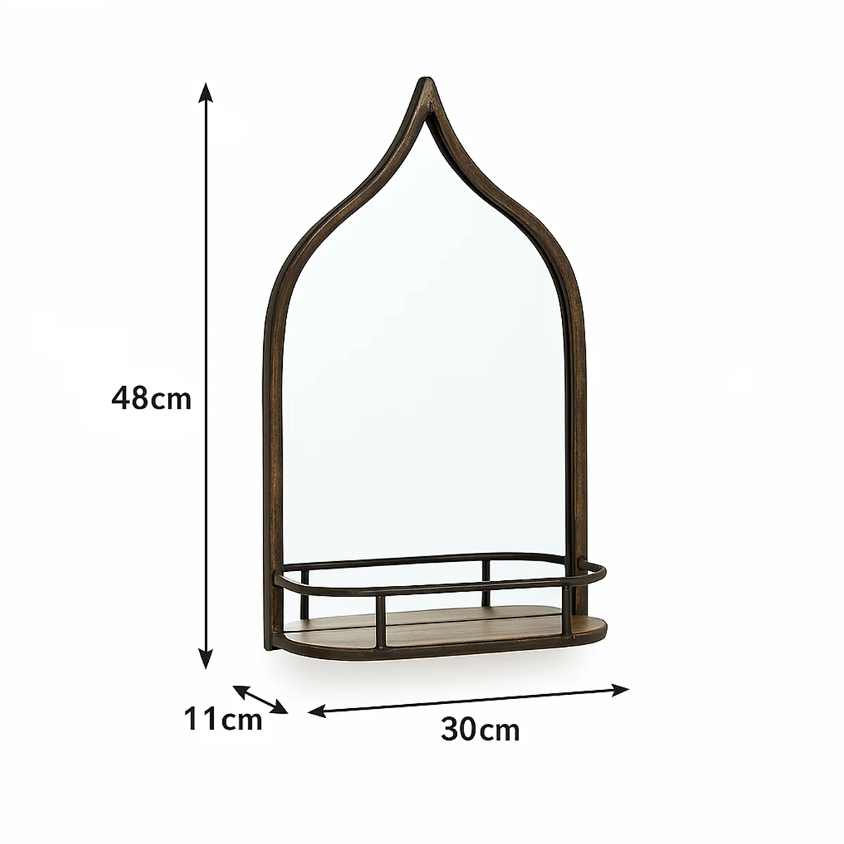 Rustic Metal Arched Mirror With Gold Shelf - 48cm x 30cm - Image 3