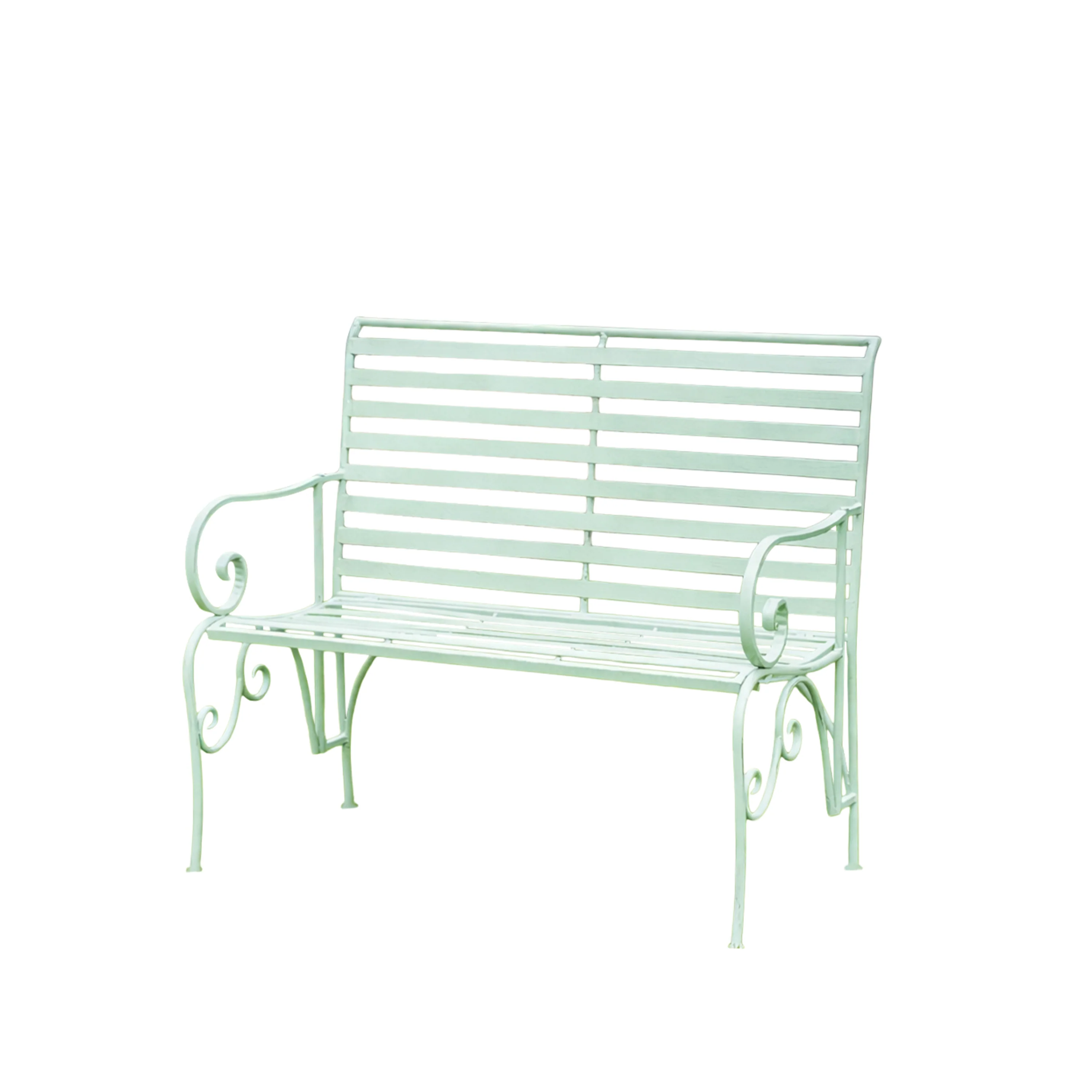 Sage Green Metal Ornate Distressed Garden Bench - 100cm x 92cm - Image 8