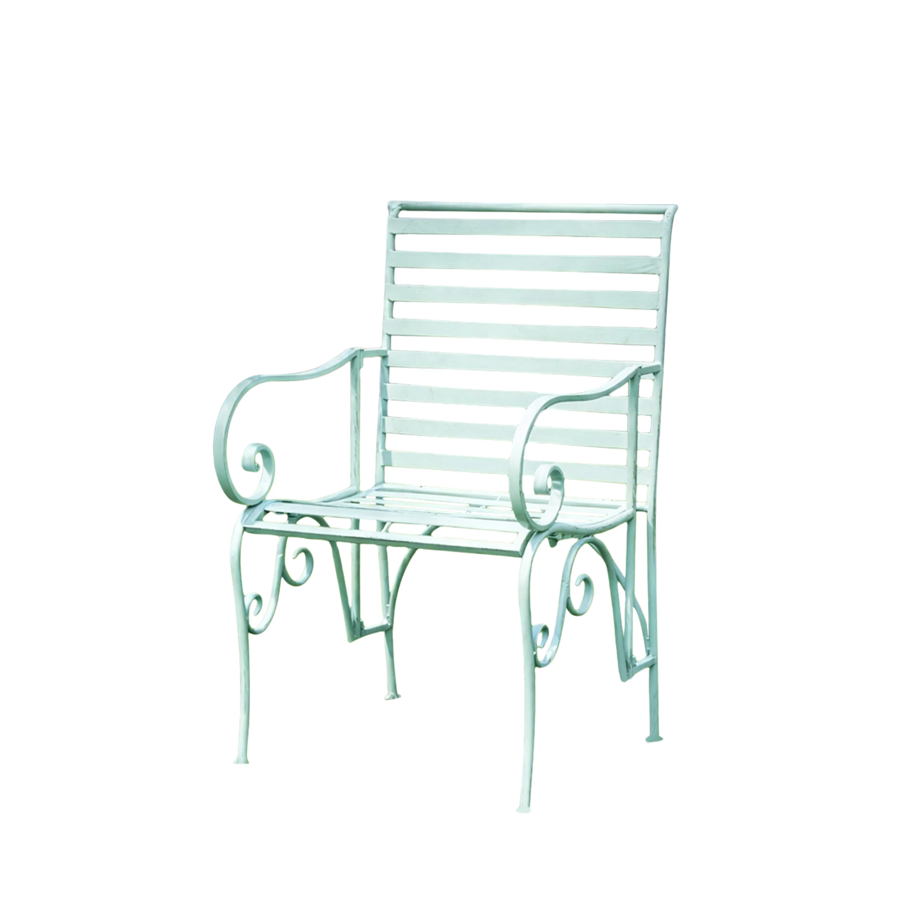 Ornate Metal Sage Green Garden Chair - 55cm x 92cm - Image 6