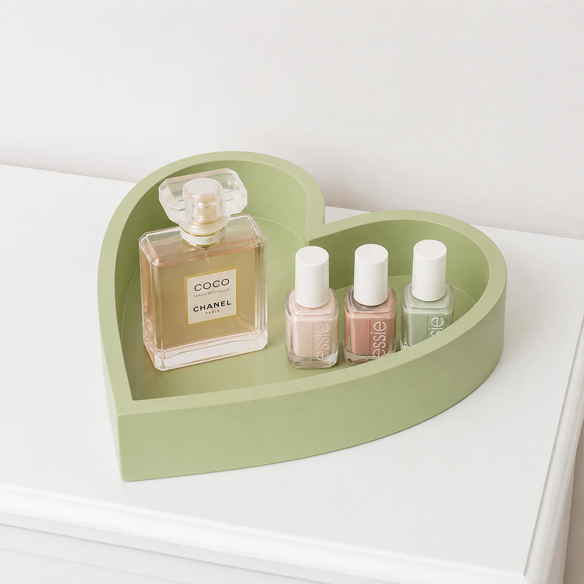 Sage Green Painted Wood Heart Display Tray - 25cm