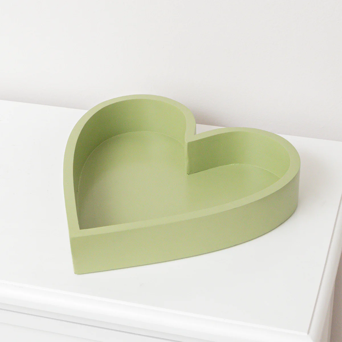 Sage Green Painted Wood Heart Display Tray - 25cm - Image 4