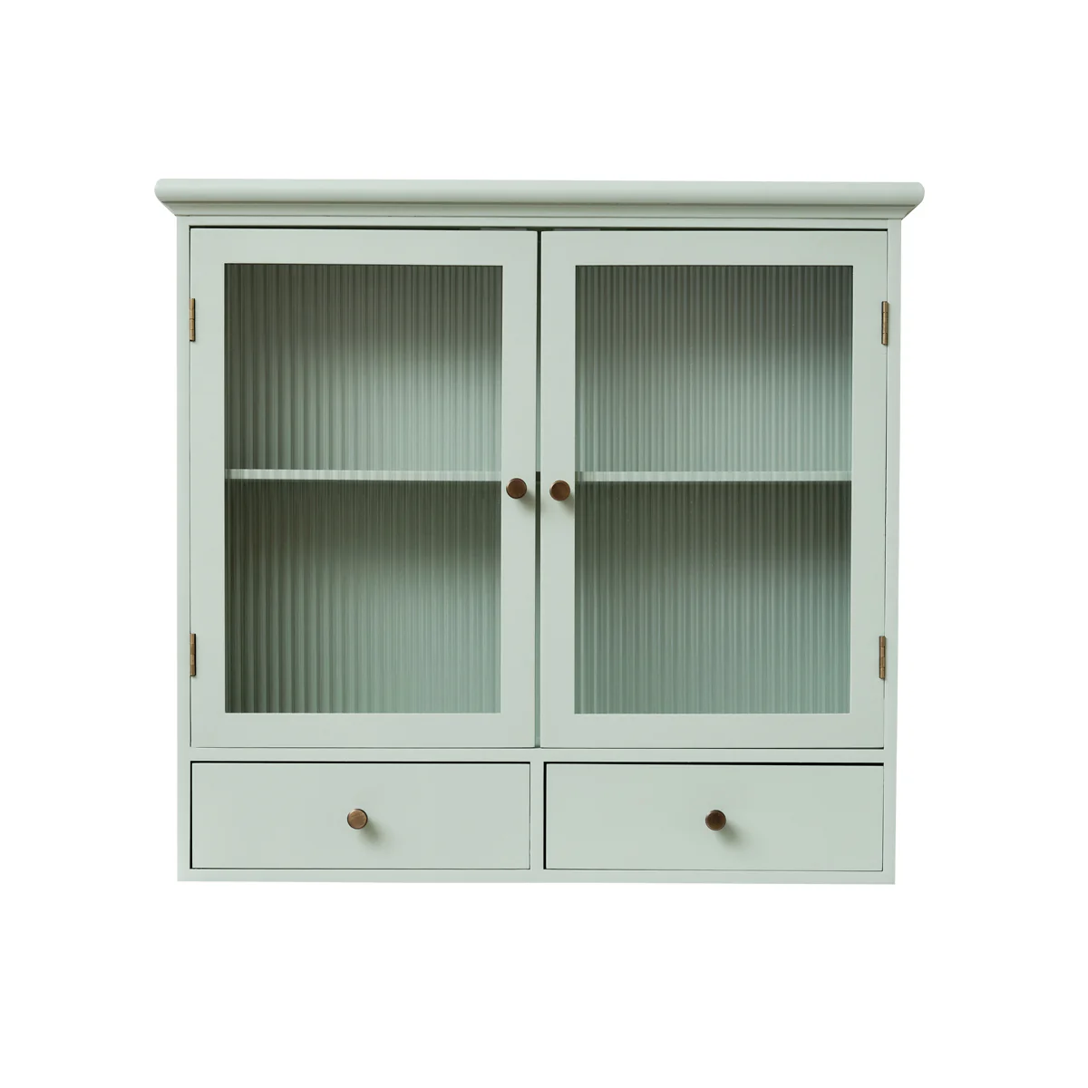 Sage Green Reeded Glass Wall Cabinet with Drawers - Image 5
