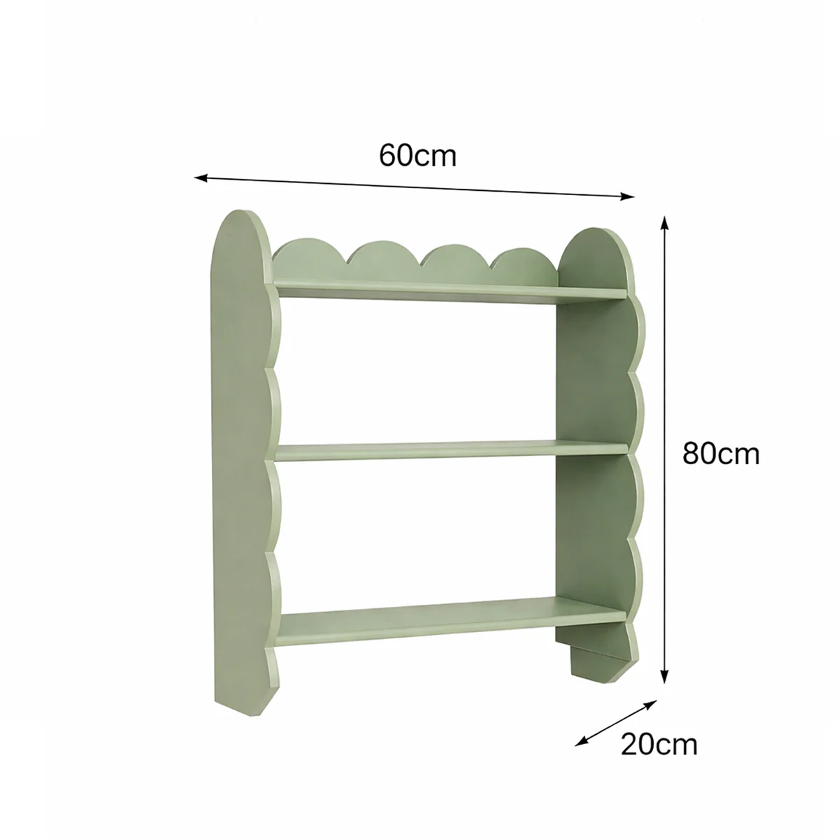 Sage Green Scalloped Wall Shelf with 3 Shelf Units - Image 9
