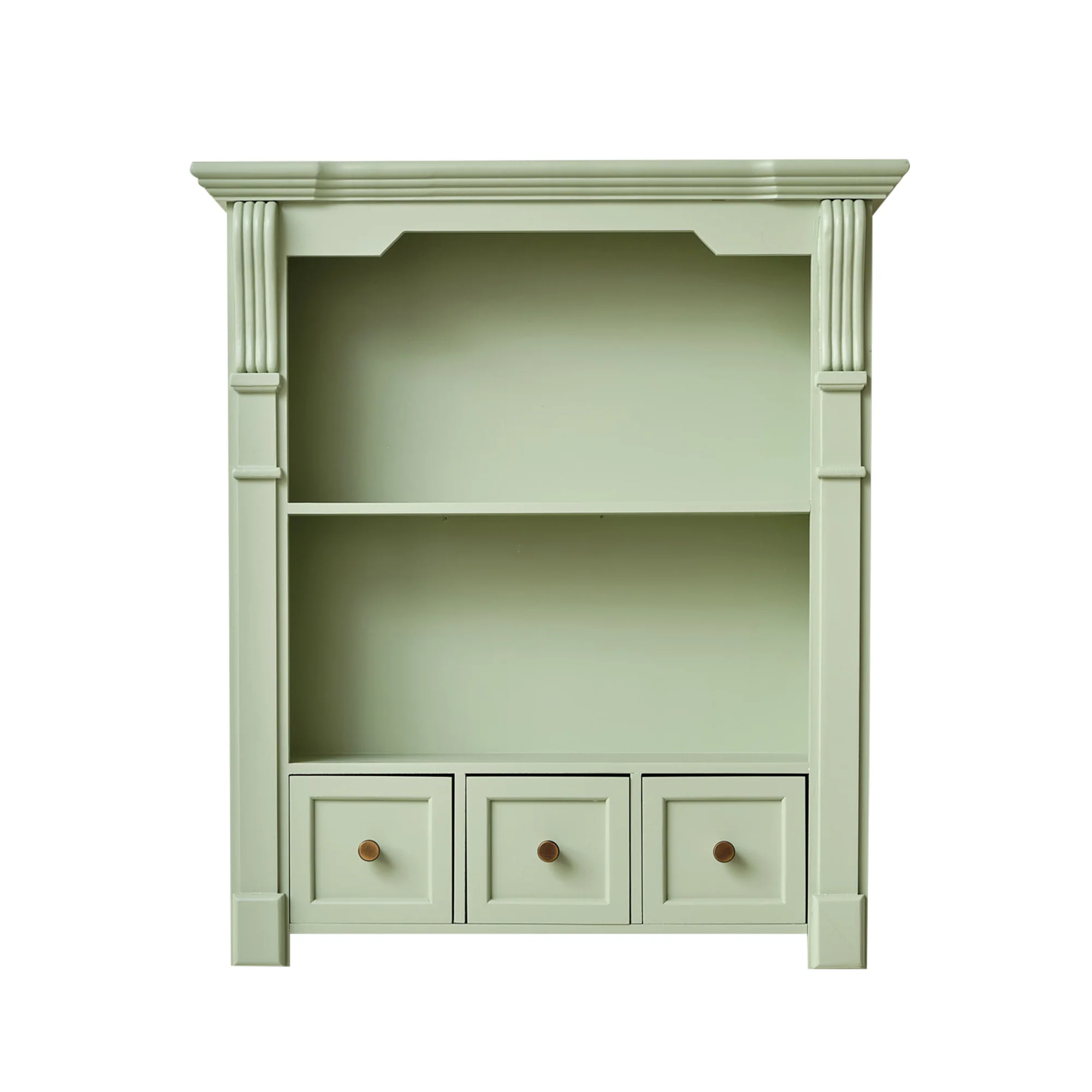 Sage Green Wooden Wall Shelf Unit with Drawers - Image 8