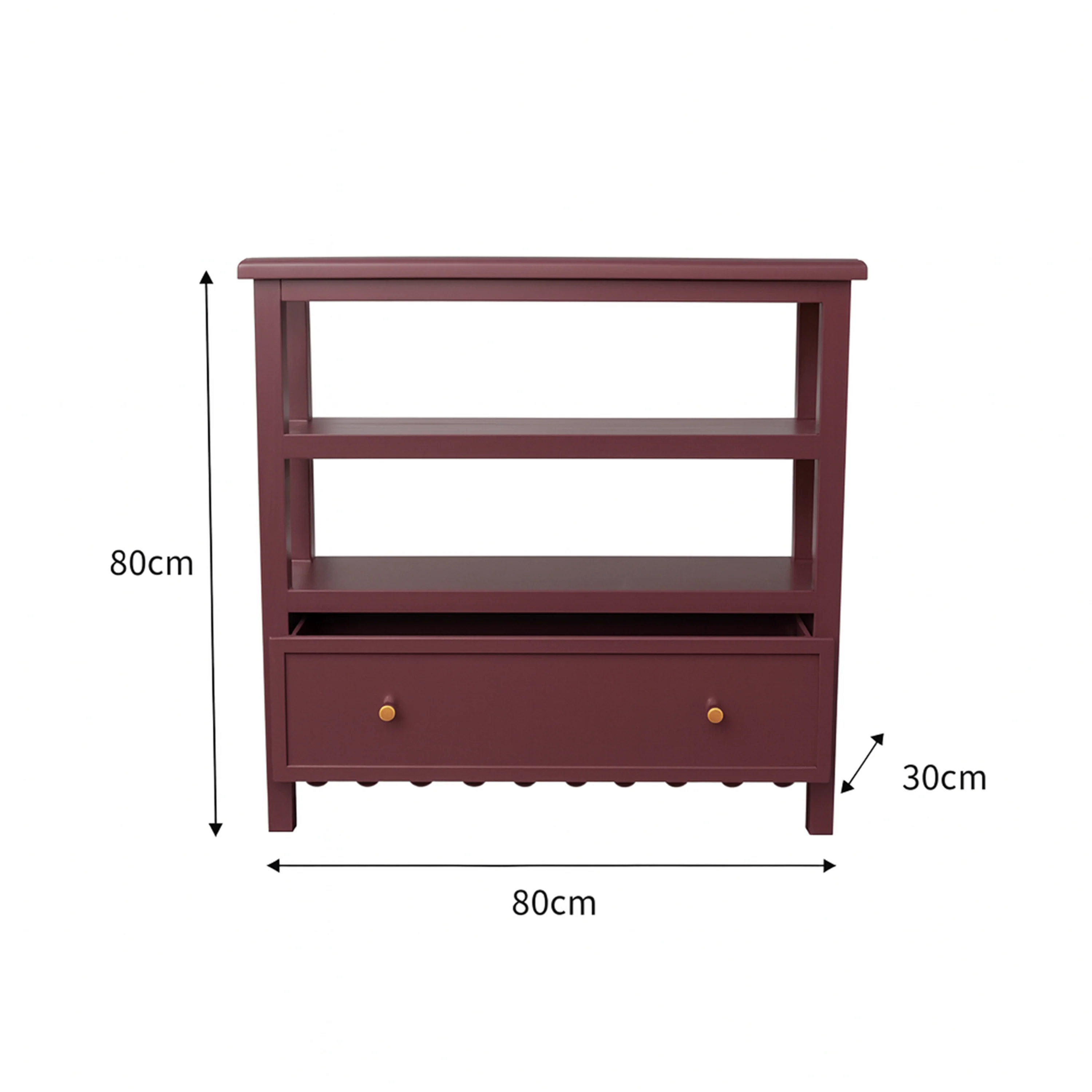 Wine Red Scalloped Storage Sideboard with One Drawer and Shelving - Staunton Wine Red Range - Image 10