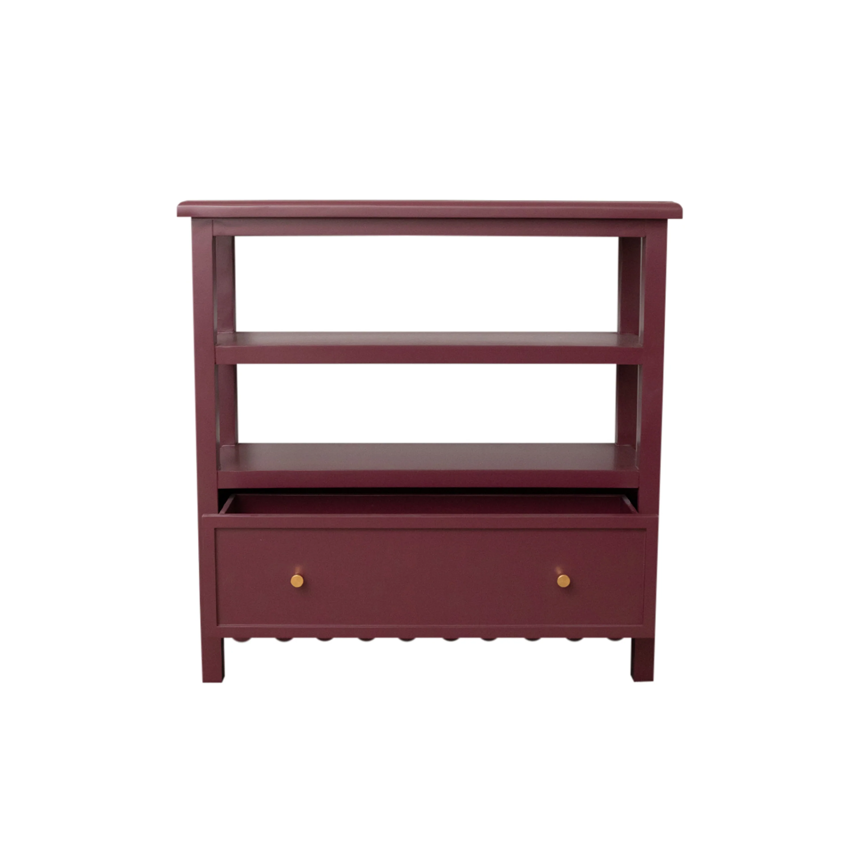 Wine Red Scalloped Storage Sideboard with One Drawer and Shelving - Staunton Wine Red Range - Image 11