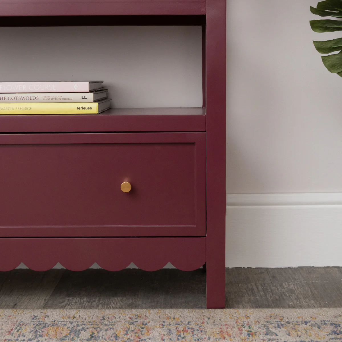 Wine Red Scalloped Storage Sideboard with One Drawer and Shelving - Staunton Wine Red Range - Image 5