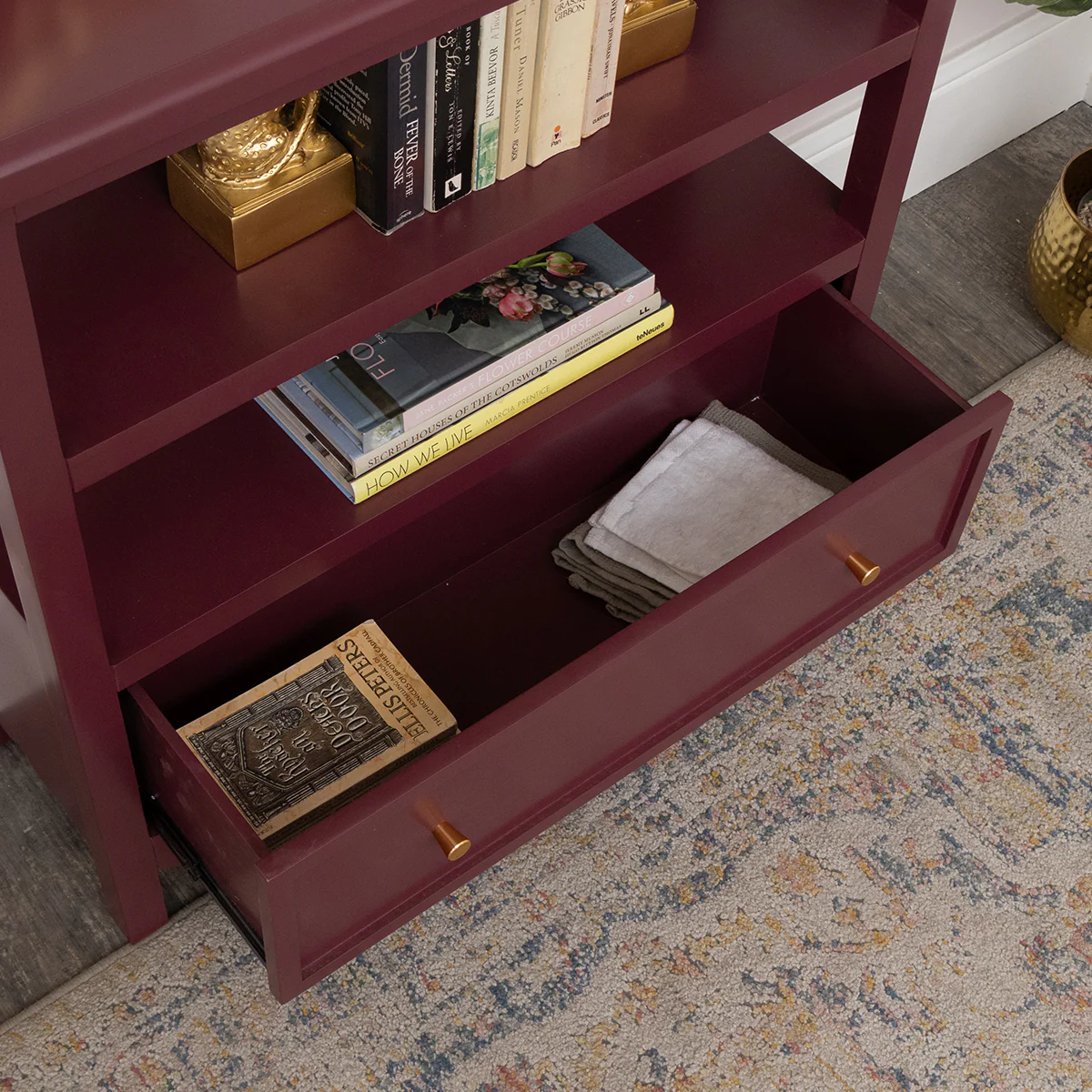 Wine Red Scalloped Storage Sideboard with One Drawer and Shelving - Staunton Wine Red Range - Image 7
