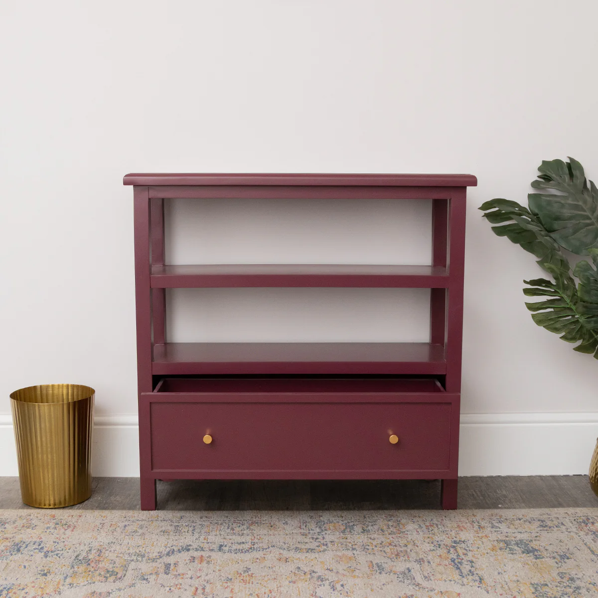 Wine Red Scalloped Storage Sideboard with One Drawer and Shelving - Staunton Wine Red Range - Image 8