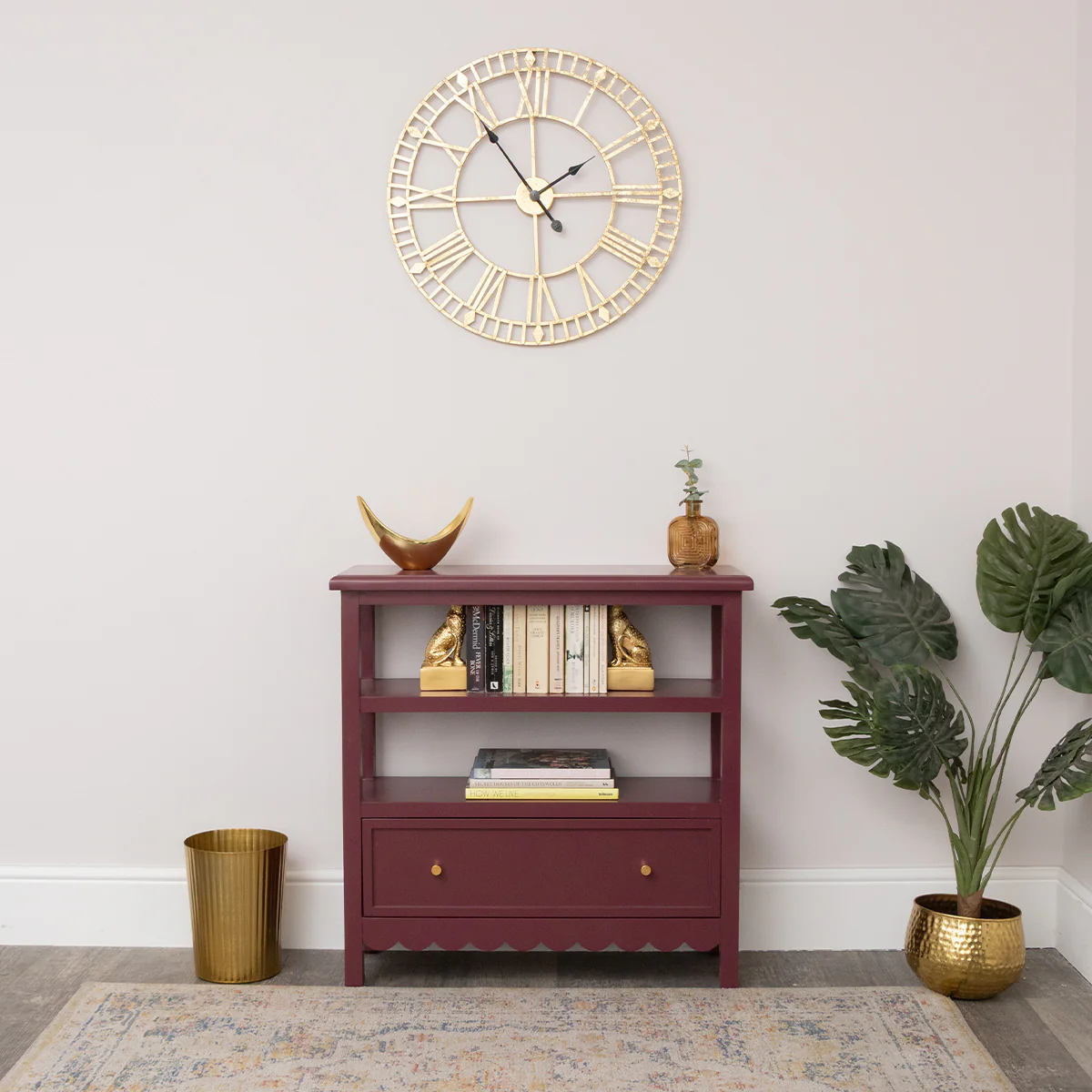 Wine Red Scalloped Storage Sideboard with One Drawer and Shelving - Staunton Wine Red Range - Image 9