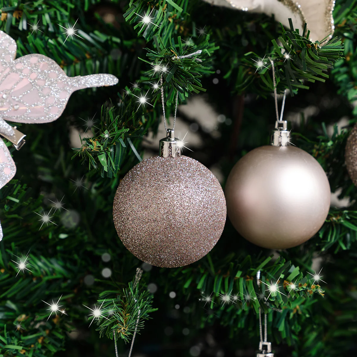 Set of 10 Mixed Blush Pink Glitter Baubles - Image 2