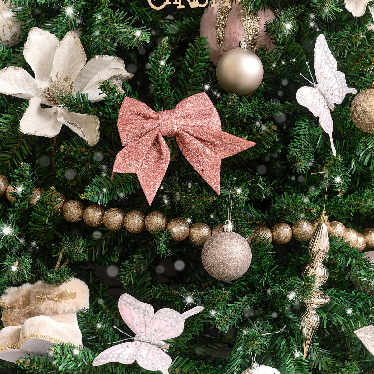 Set of 10 Mixed Blush Pink Glitter Baubles - Image 3