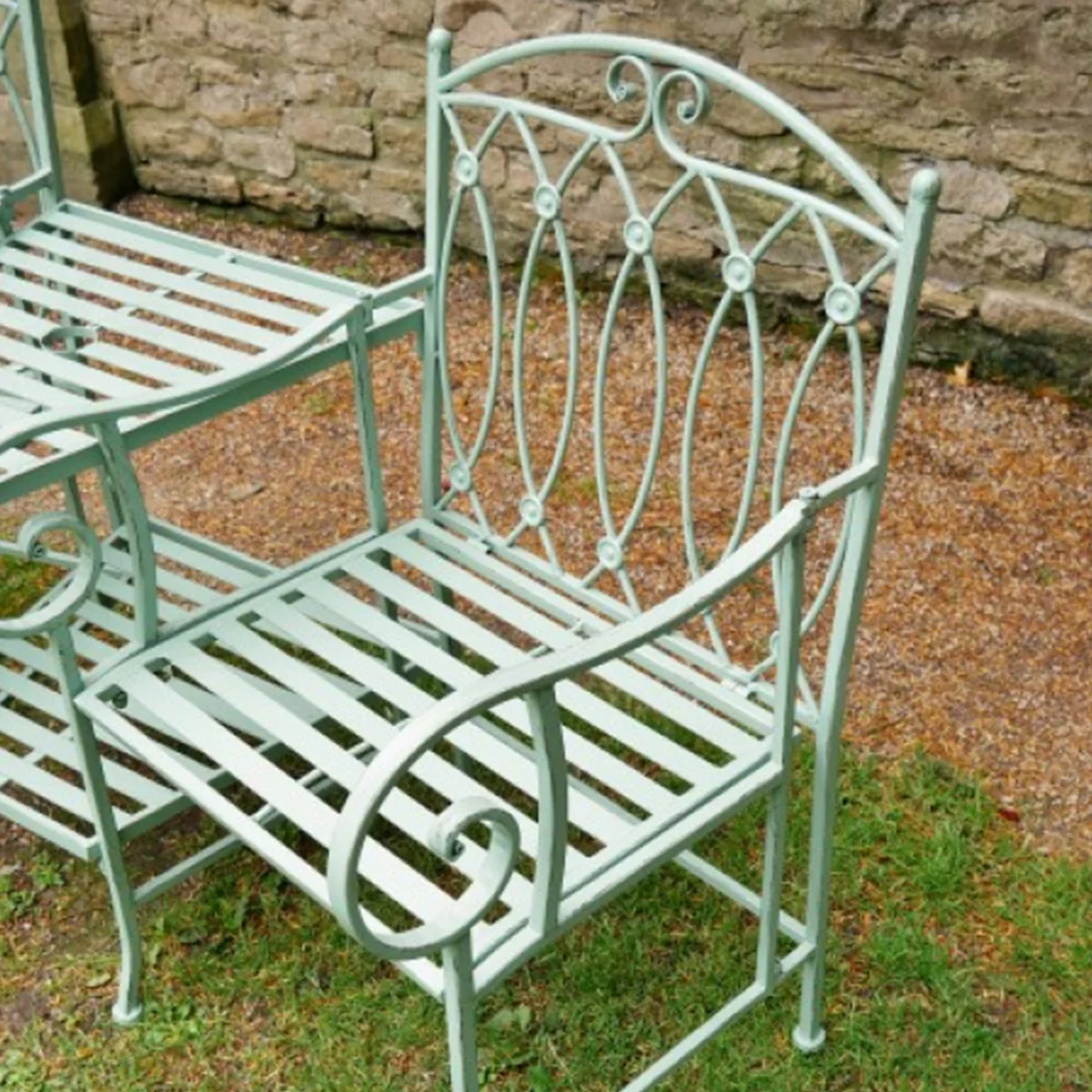 Set of 2 Green Lovers Garden Benches - Image 2