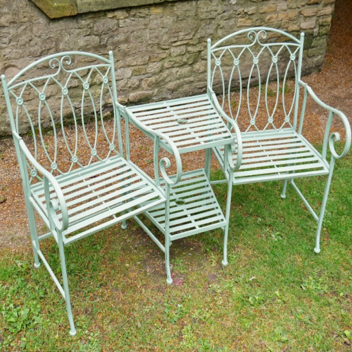 Set of 2 Green Lovers Garden Benches - Image 3