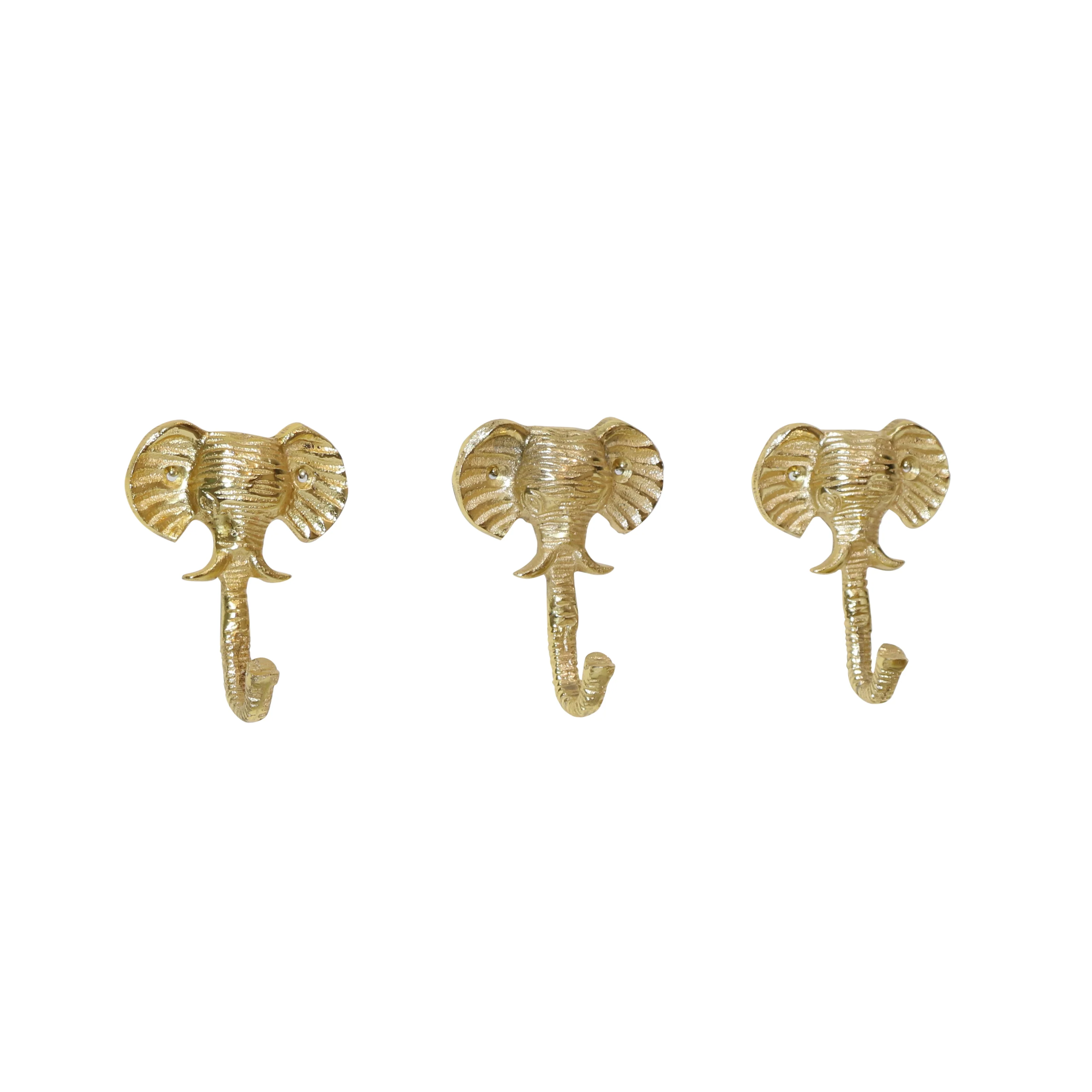 Set Of 3 Gold Elephants Head Wall Hooks - Image 4