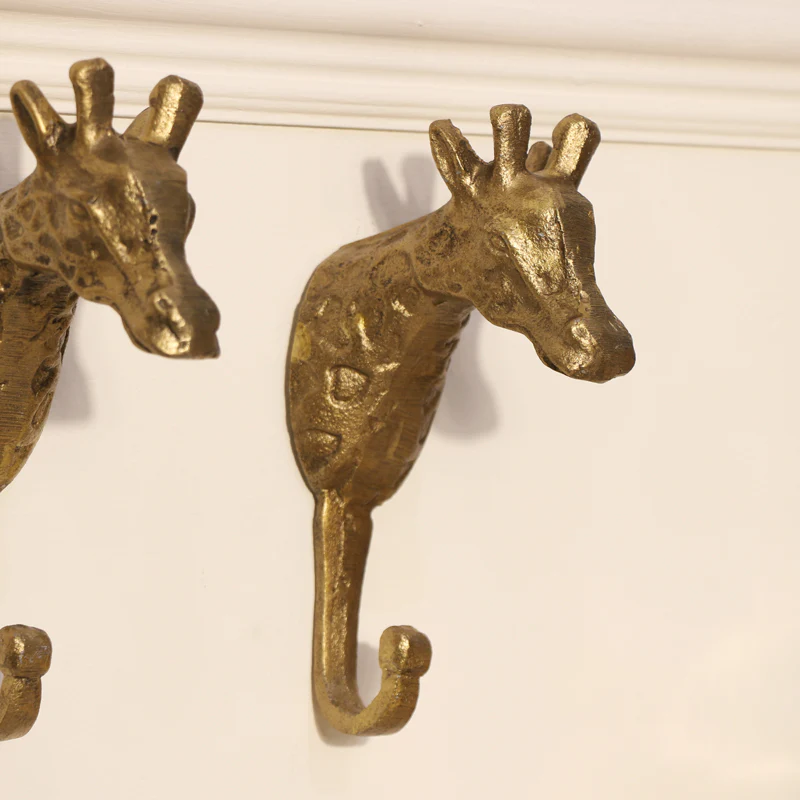 Set of 3 Gold Metal Giraffe Wall Hooks - Image 2