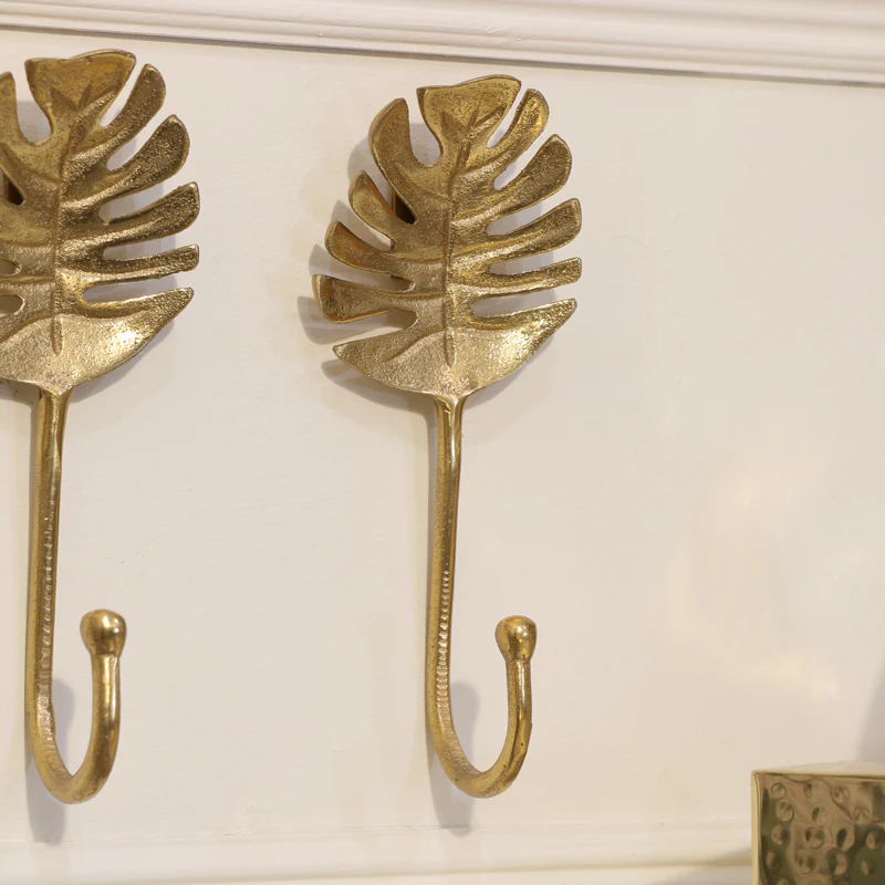 Set Of 3 Gold Monstera Leaf Wall Hooks - Image 2