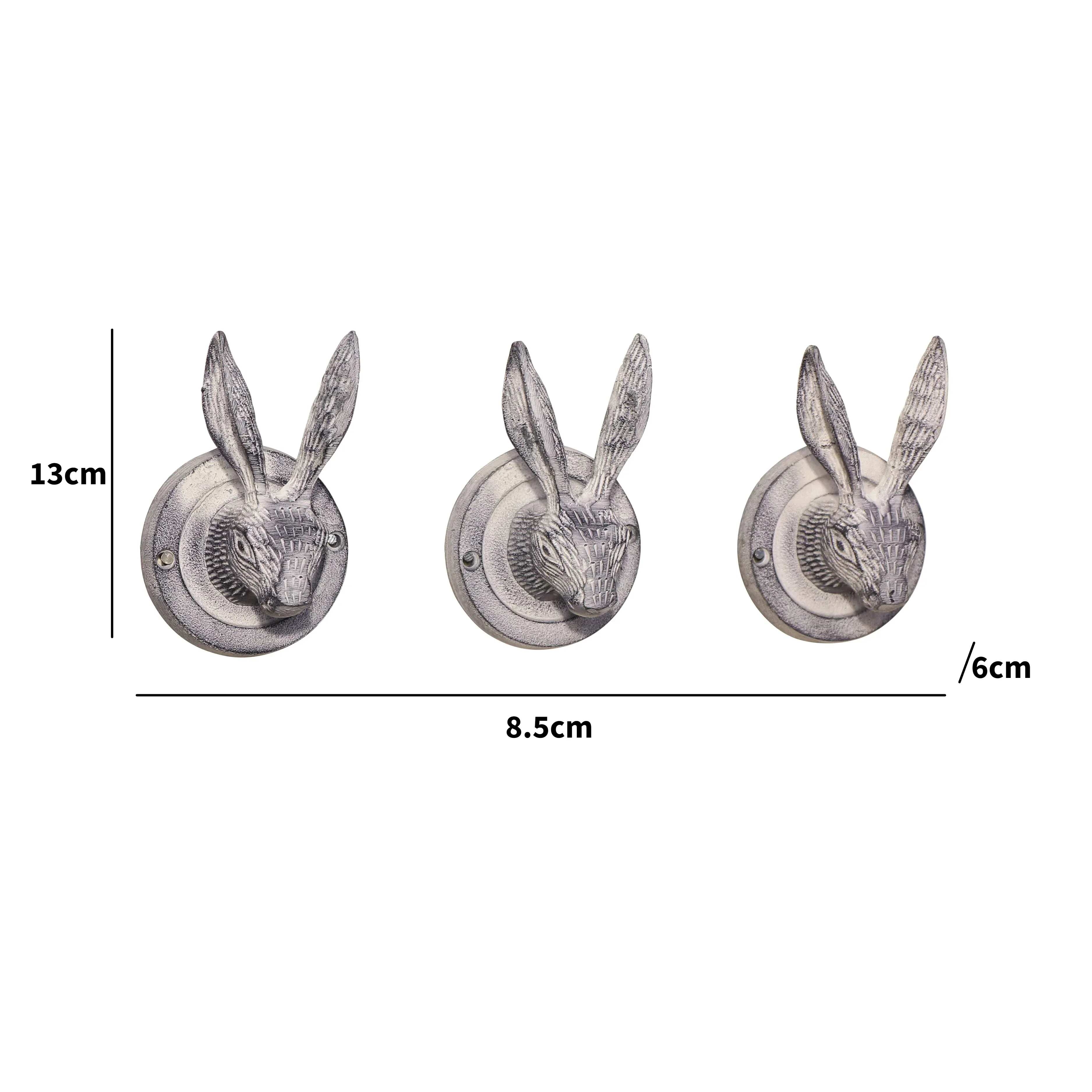 Set of 3 Grey Hare Head Coat Hooks - Image 3