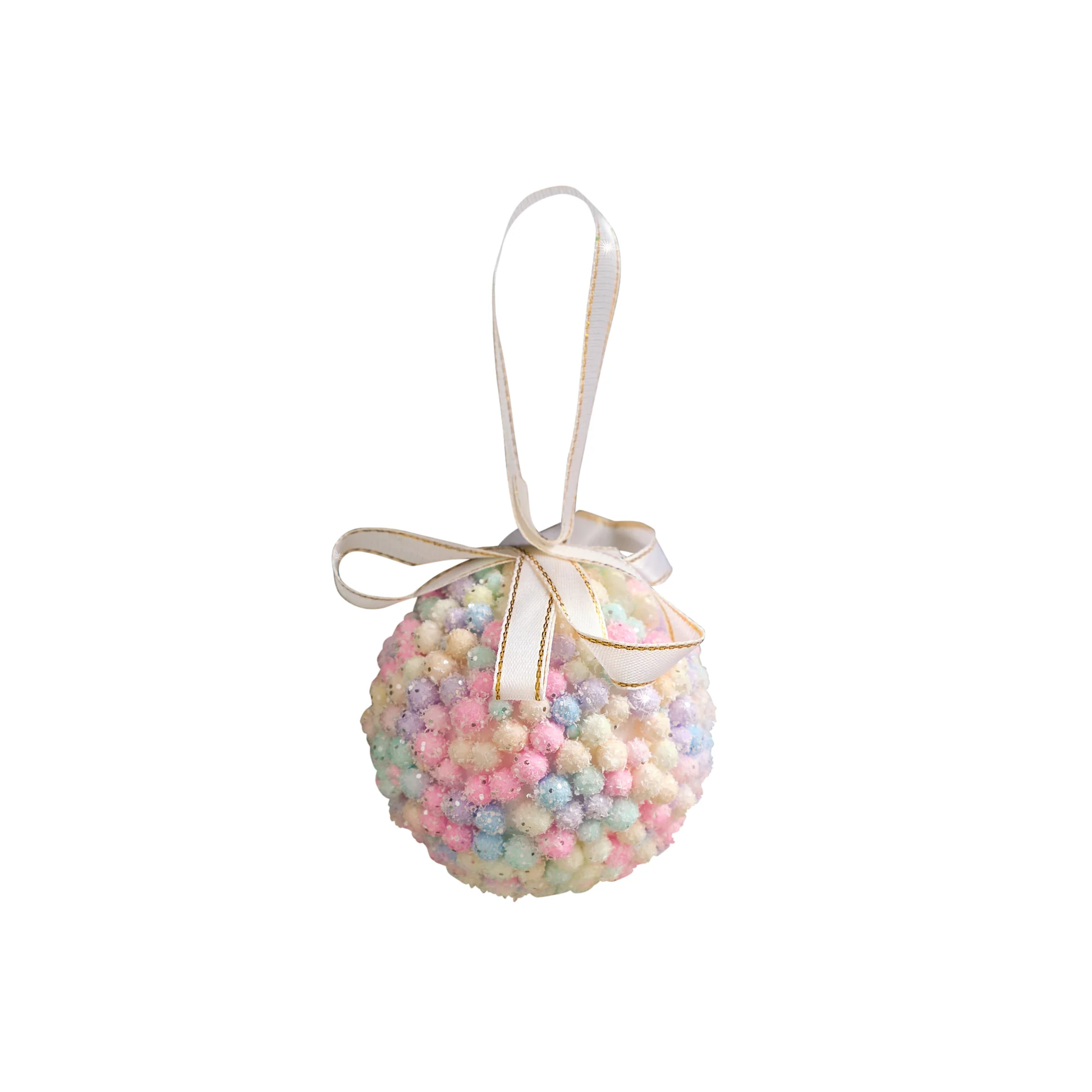Set of 3 Mutlicoloured Pastel Beads Bauble - 8cm - Image 6