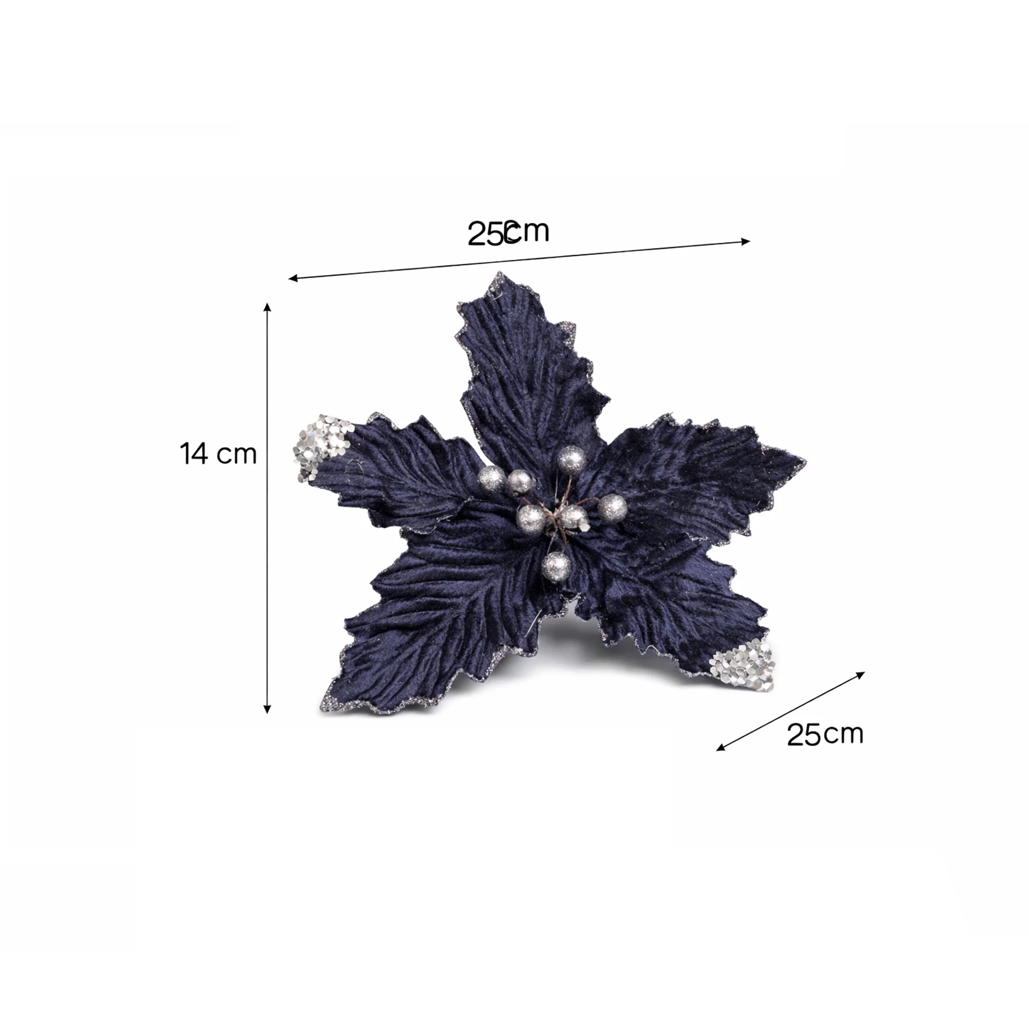 Set of 3 Navy Blue Poinsettias Clip Christmas Decorations - 25cm - Image 5