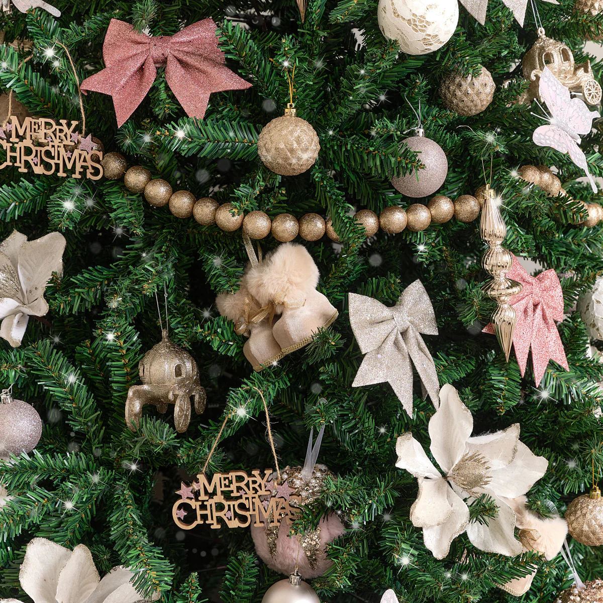 Set of 4 Champagne Glitter Christmas Bows - Image 3