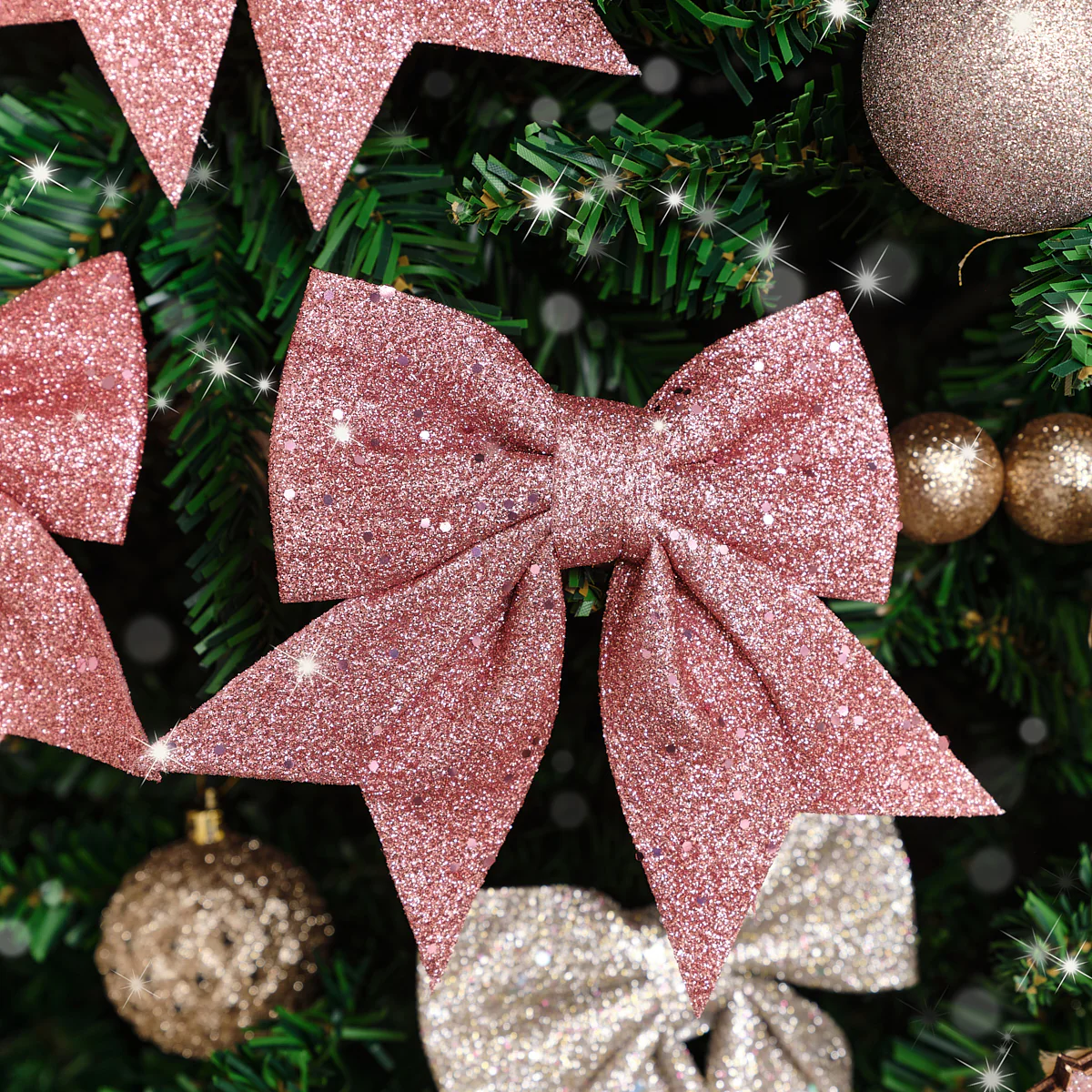Set of 4 Glitter Pink Christmas Bows - Image 2