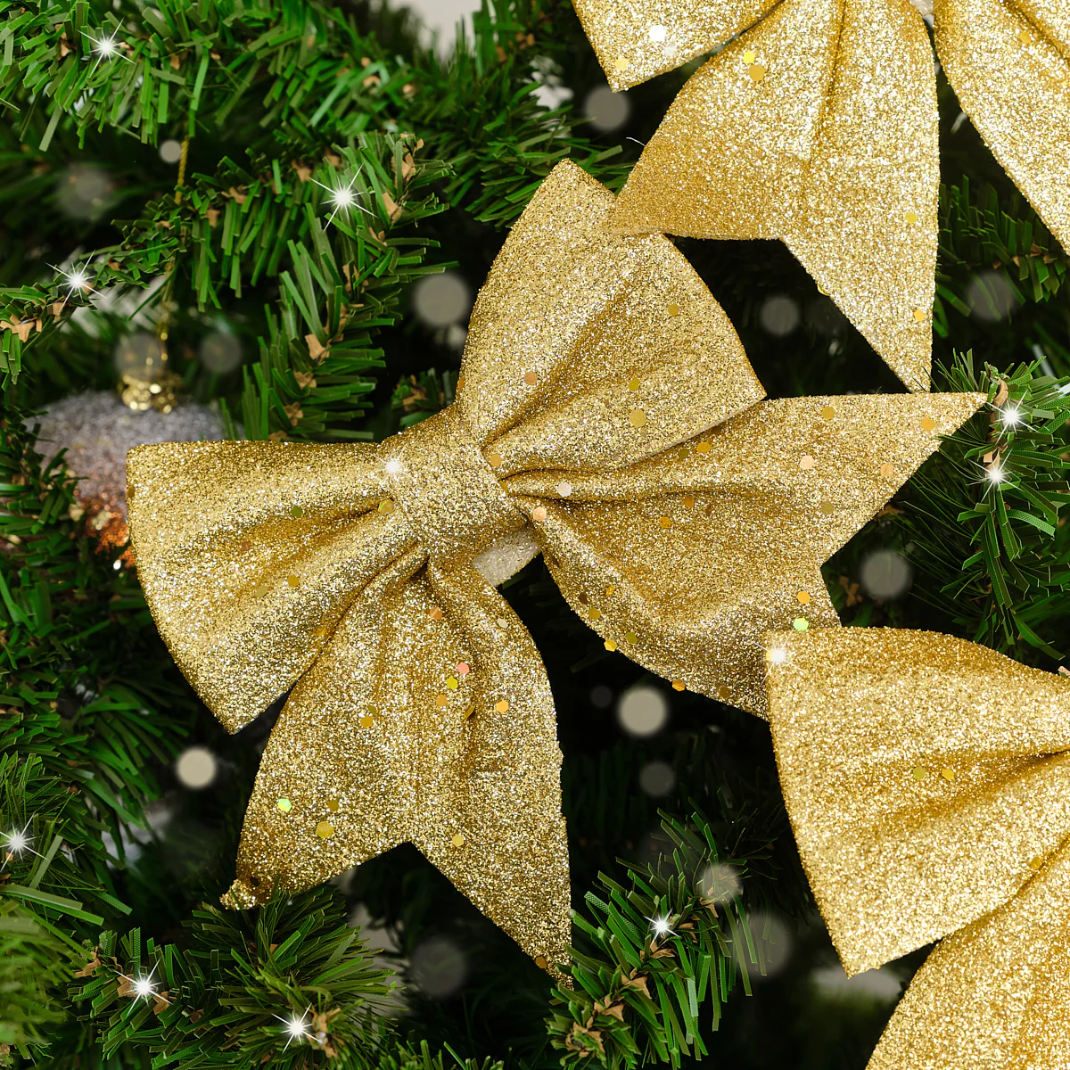 Set of 4 Gold Glitter Christmas Bows - Image 2