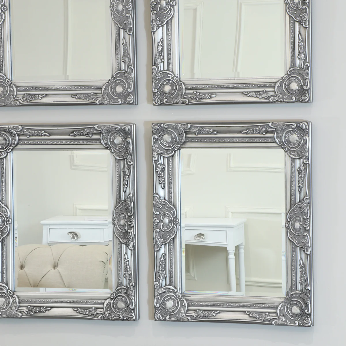 Set of 4 Ornate Silver Wall Mirrors With Bevelled Glass - Image 2