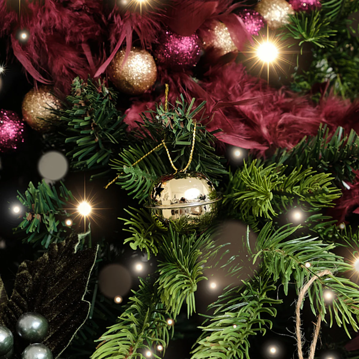 Set of 8 Gold Hanging Bell Christmas Decorations - 4cm - Image 3