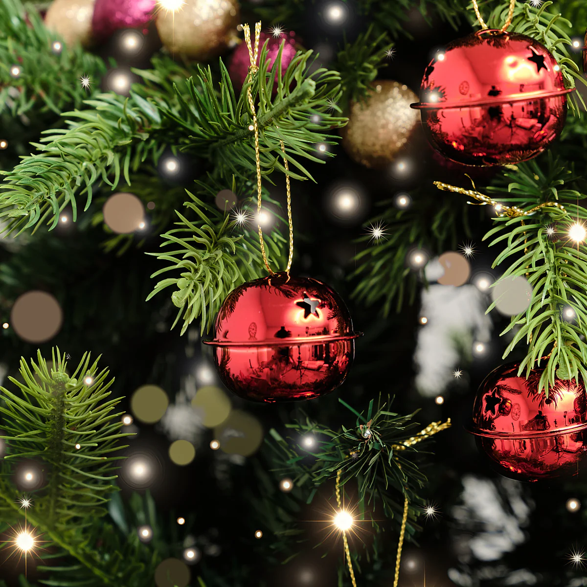 Set of 8 Red Hanging Bell Christmas Decorations - 4cm - Image 3