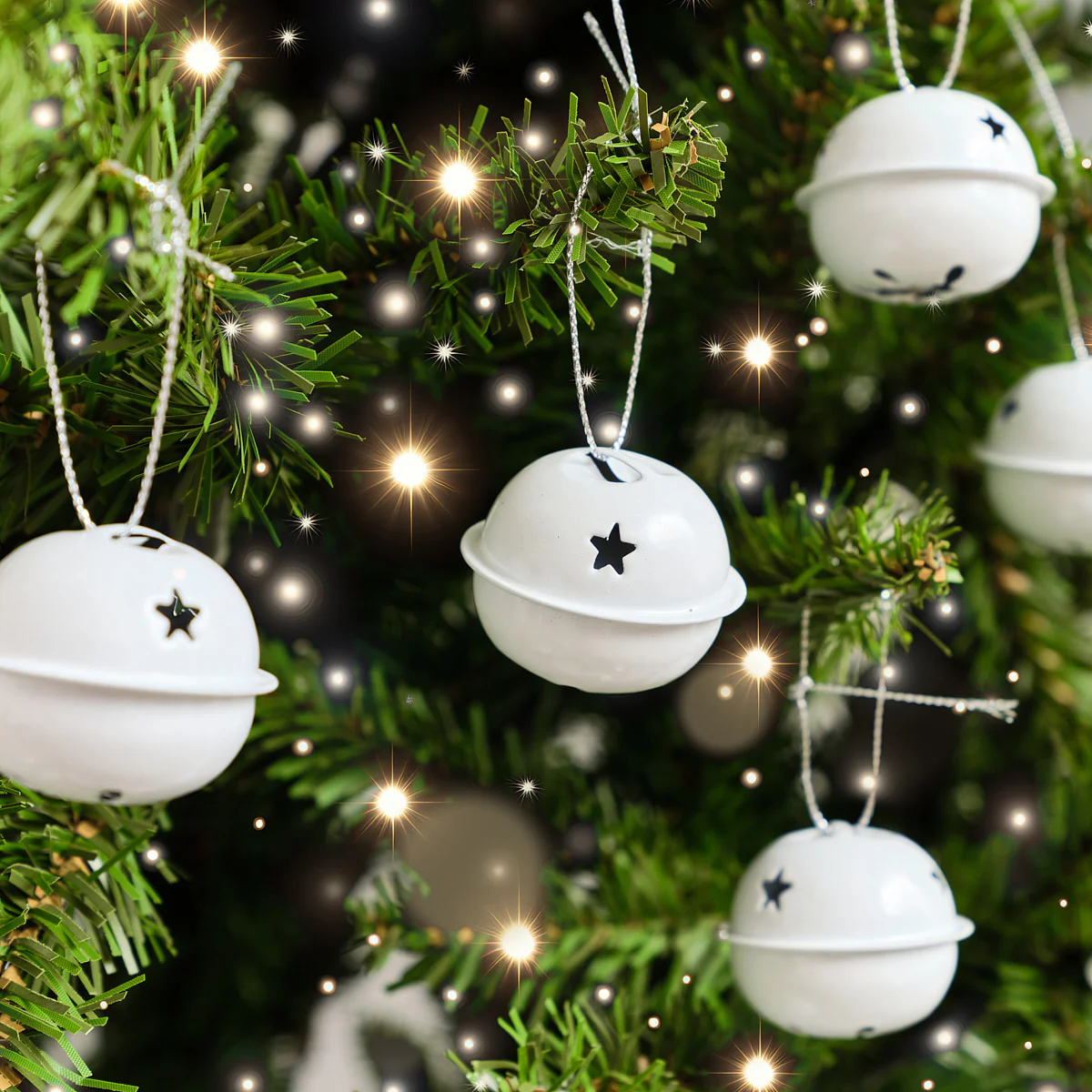 Set of 8 White Hanging Bell Christmas Decorations - 4cm - Image 3