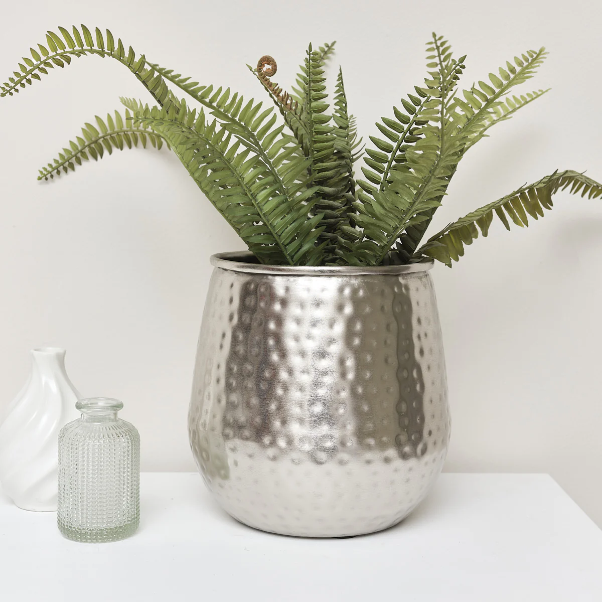 Silver Hammered Metal Planter - Image 2