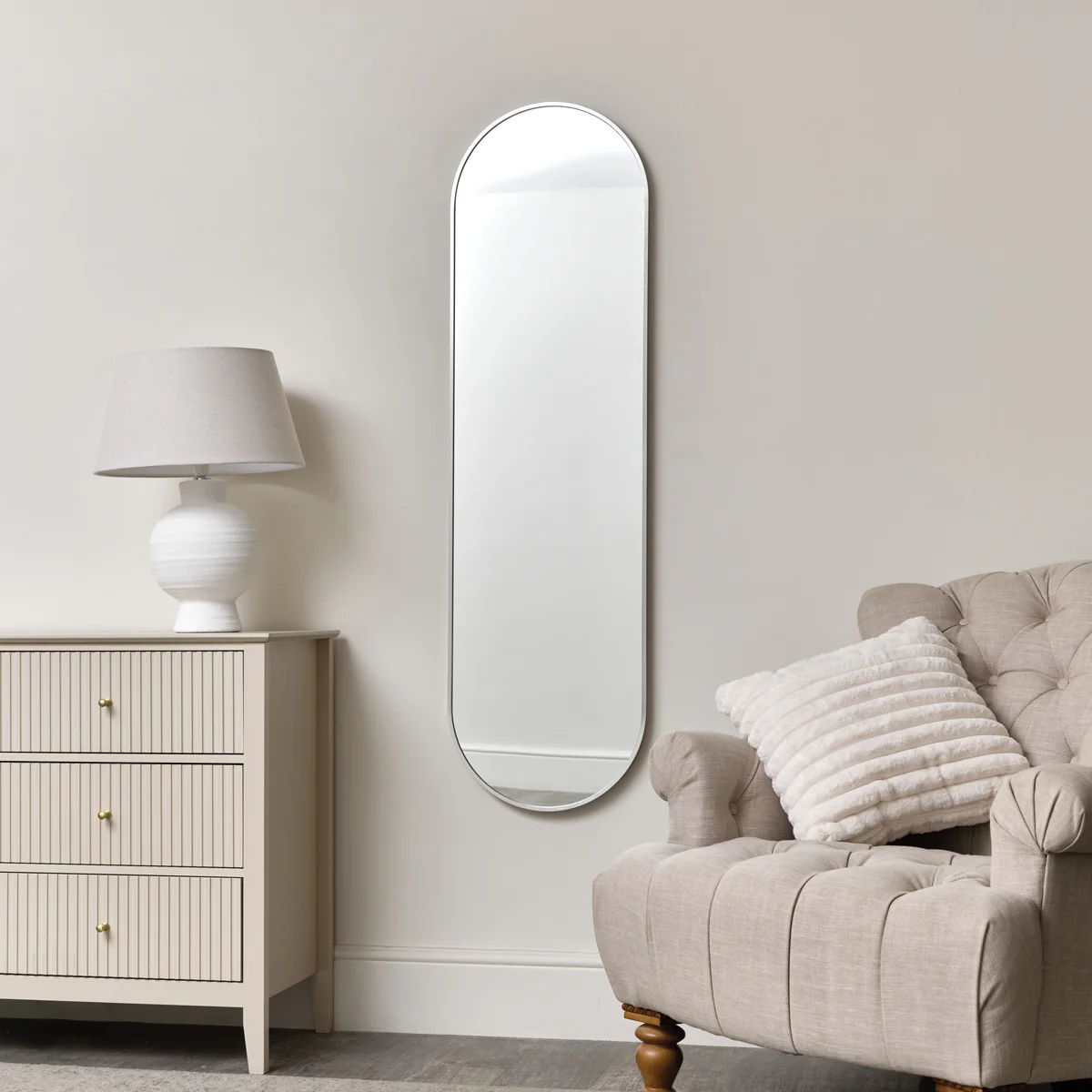 Silver Oval Framed Wall Mirror 140cm x 40cm - Image 5