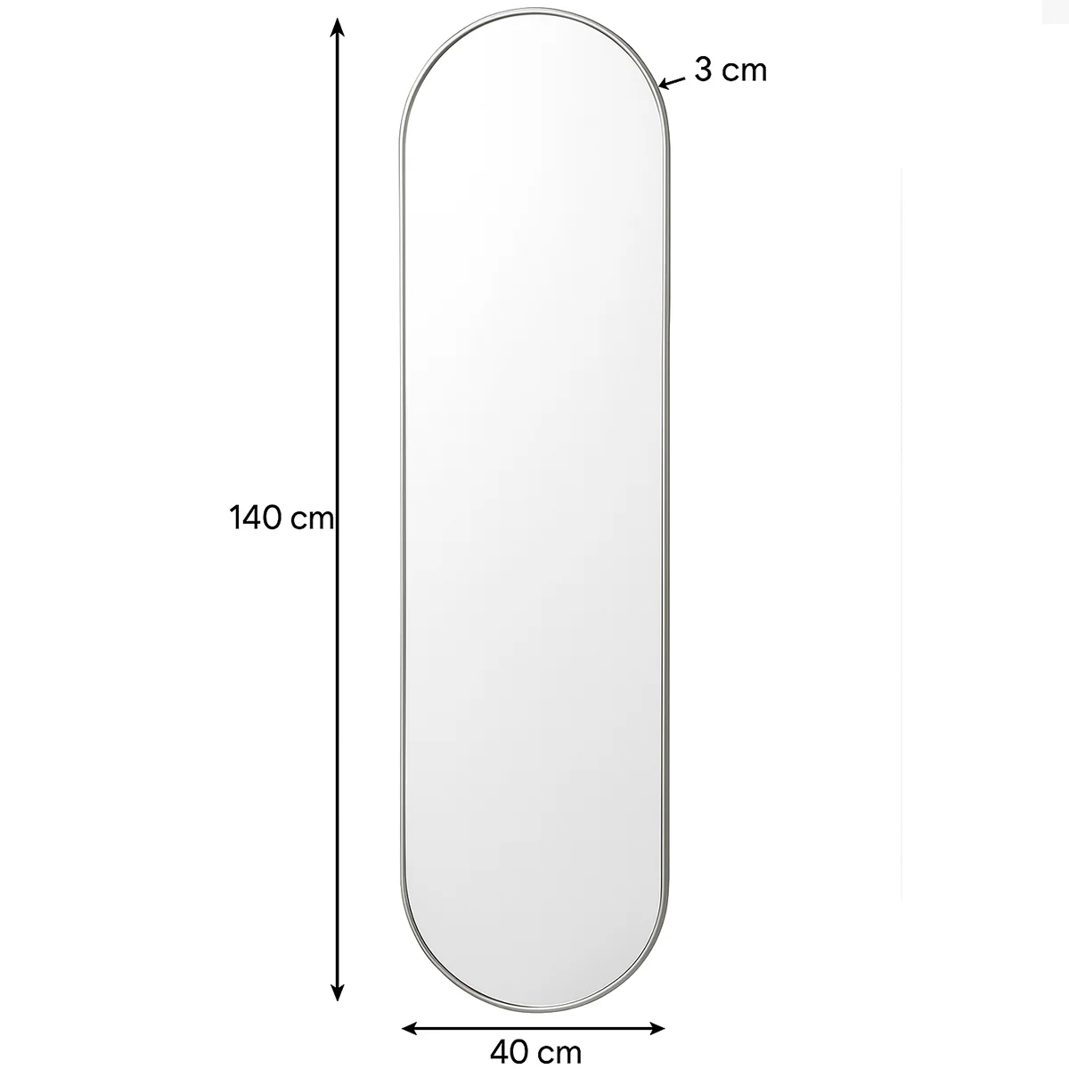 Silver Oval Framed Wall Mirror 140cm x 40cm - Image 7