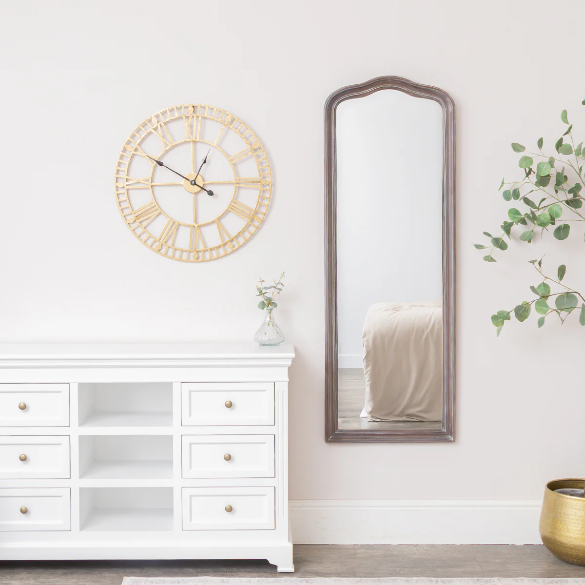 Slim Arched Washed Wooden Framed Leaner Mirror - 50cm x 140cm - Image 4