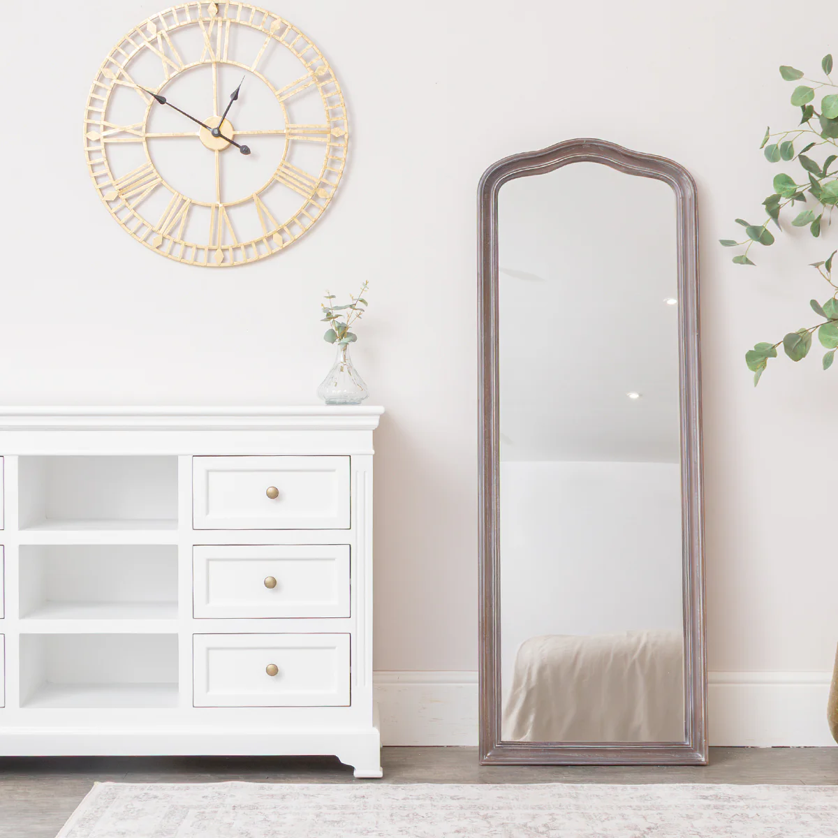 Slim Arched Washed Wooden Framed Leaner Mirror - 50cm x 140cm - Image 5