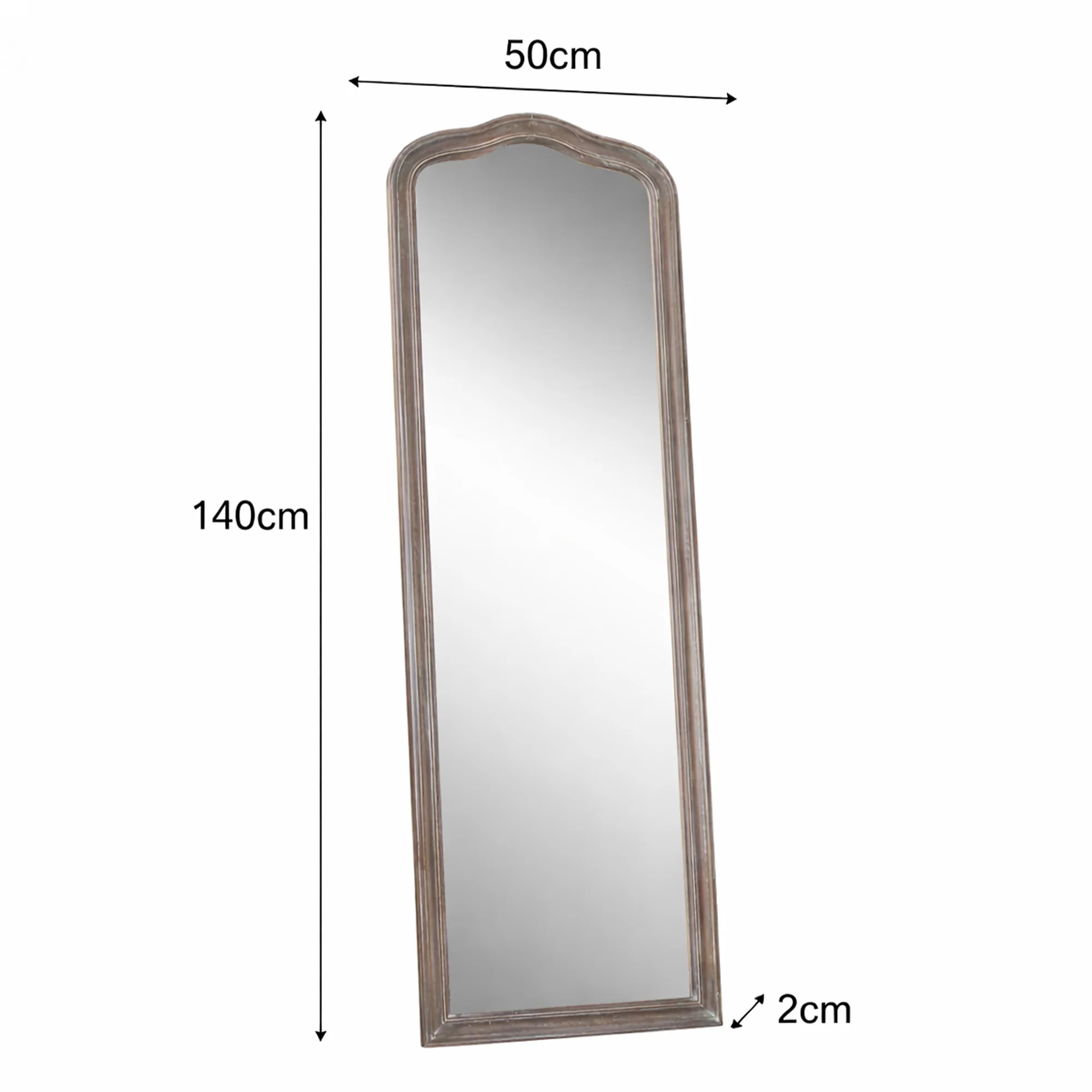 Slim Arched Washed Wooden Framed Leaner Mirror - 50cm x 140cm - Image 7