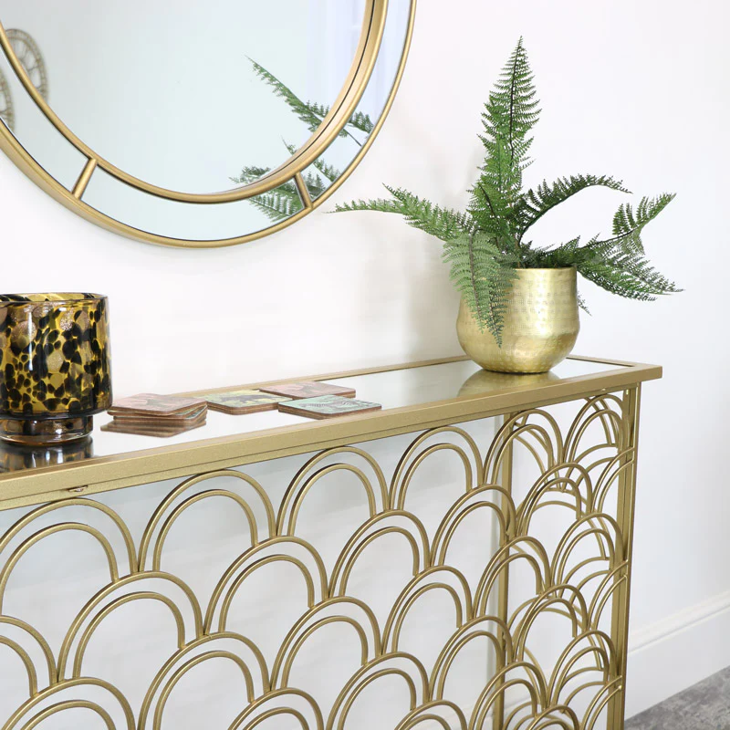 Slim Gold Mirrored Art Deco Console Table - Image 3