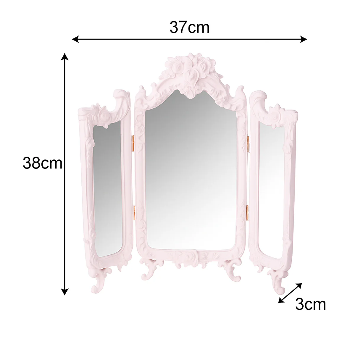 Small Pink Ornate Rose Triple Mirror - 37cm x 38cm - Image 5