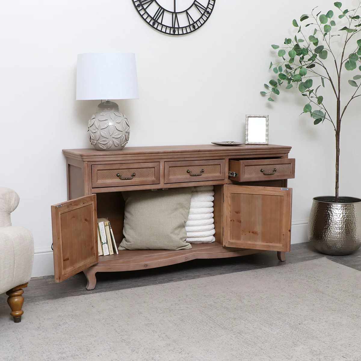 Solid Wood 3 Drawer Sideboard - Hessian Range - Image 2