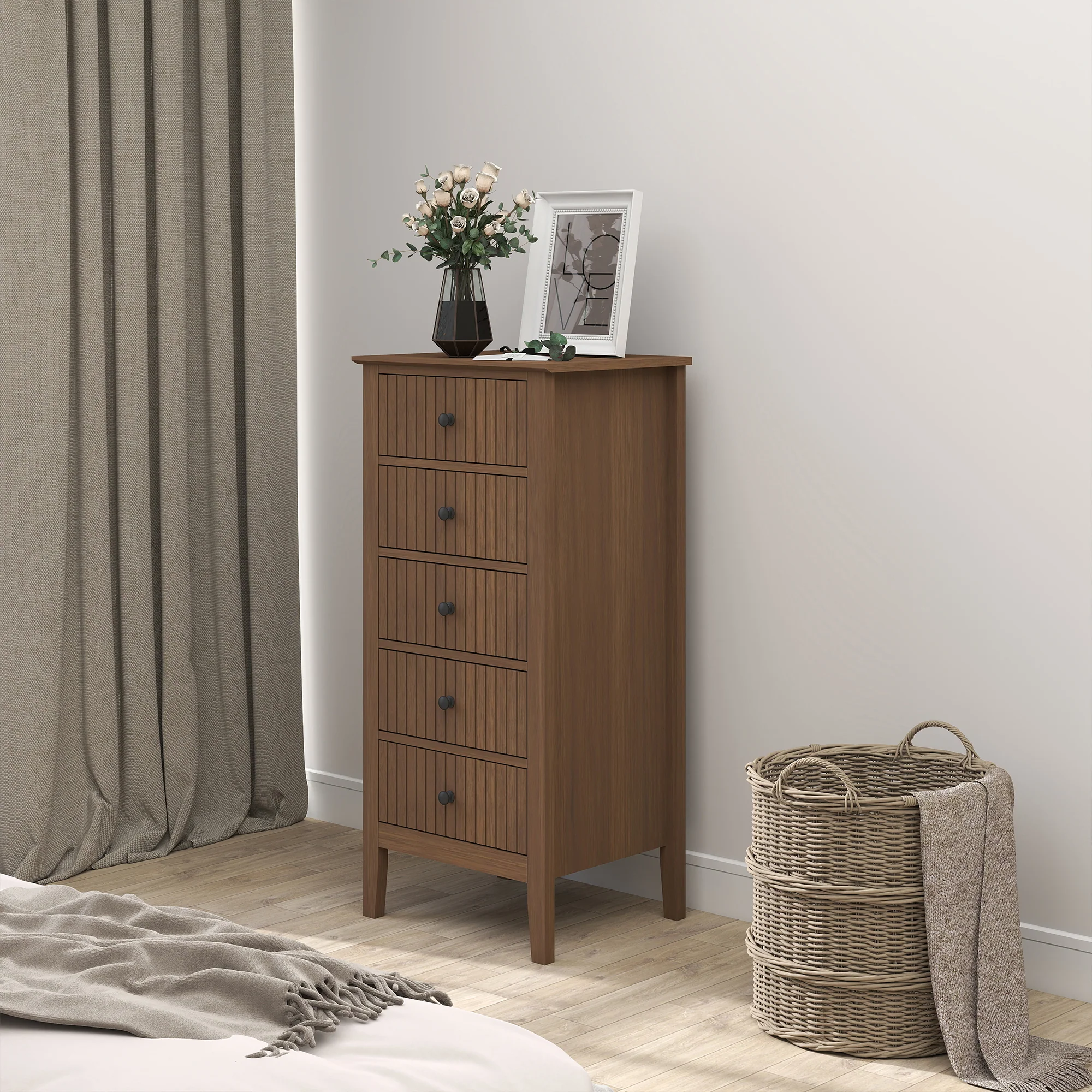 Tall 5 Drawer Bedside Table - Hales Dark Wood Range - Image 4
